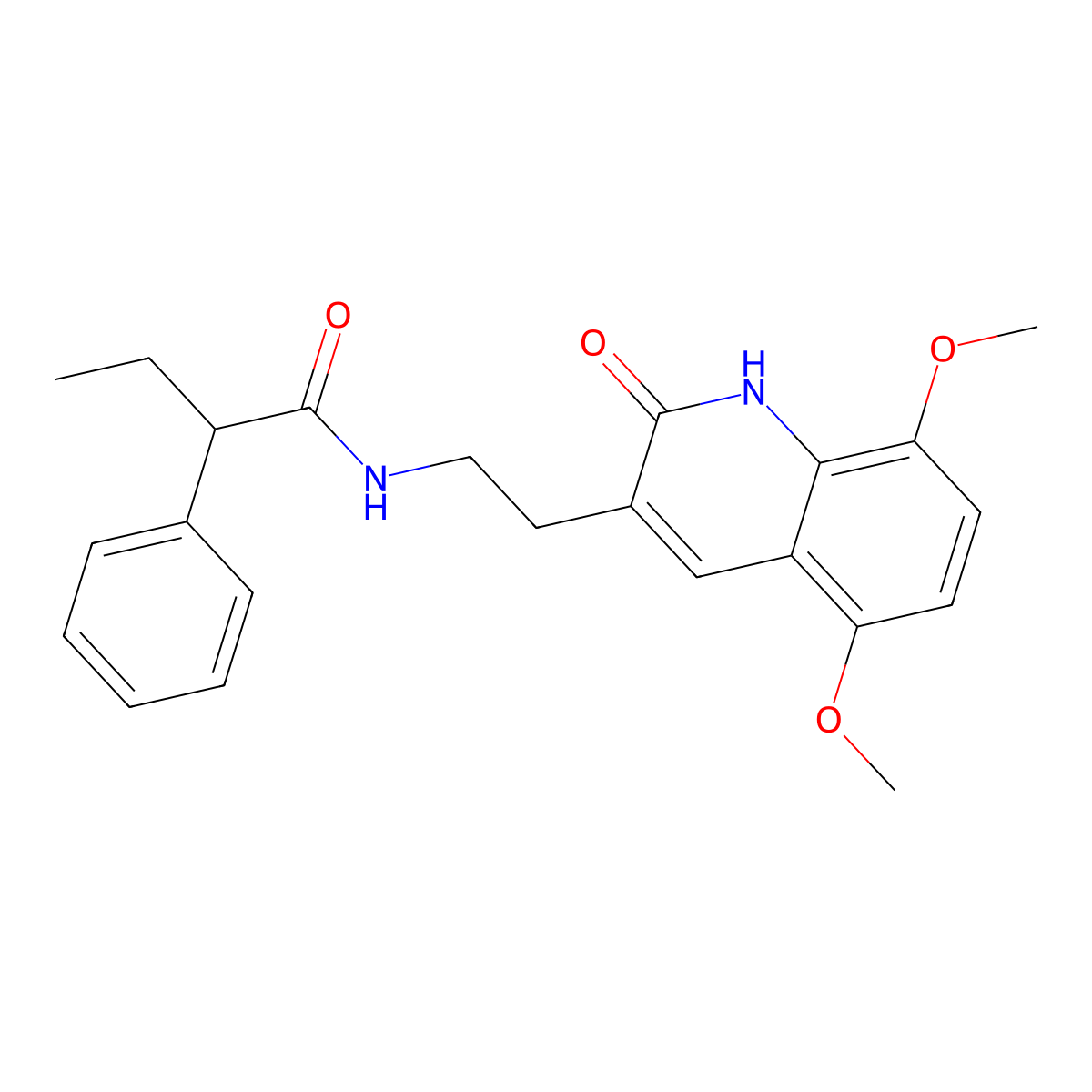 N-(2-(5,8-dimethoxy-2-oxo-1,2-dihydroquinolin-3-yl)ethyl)-2-phenylbutanamide molecular structure, CAS 851403-95-7