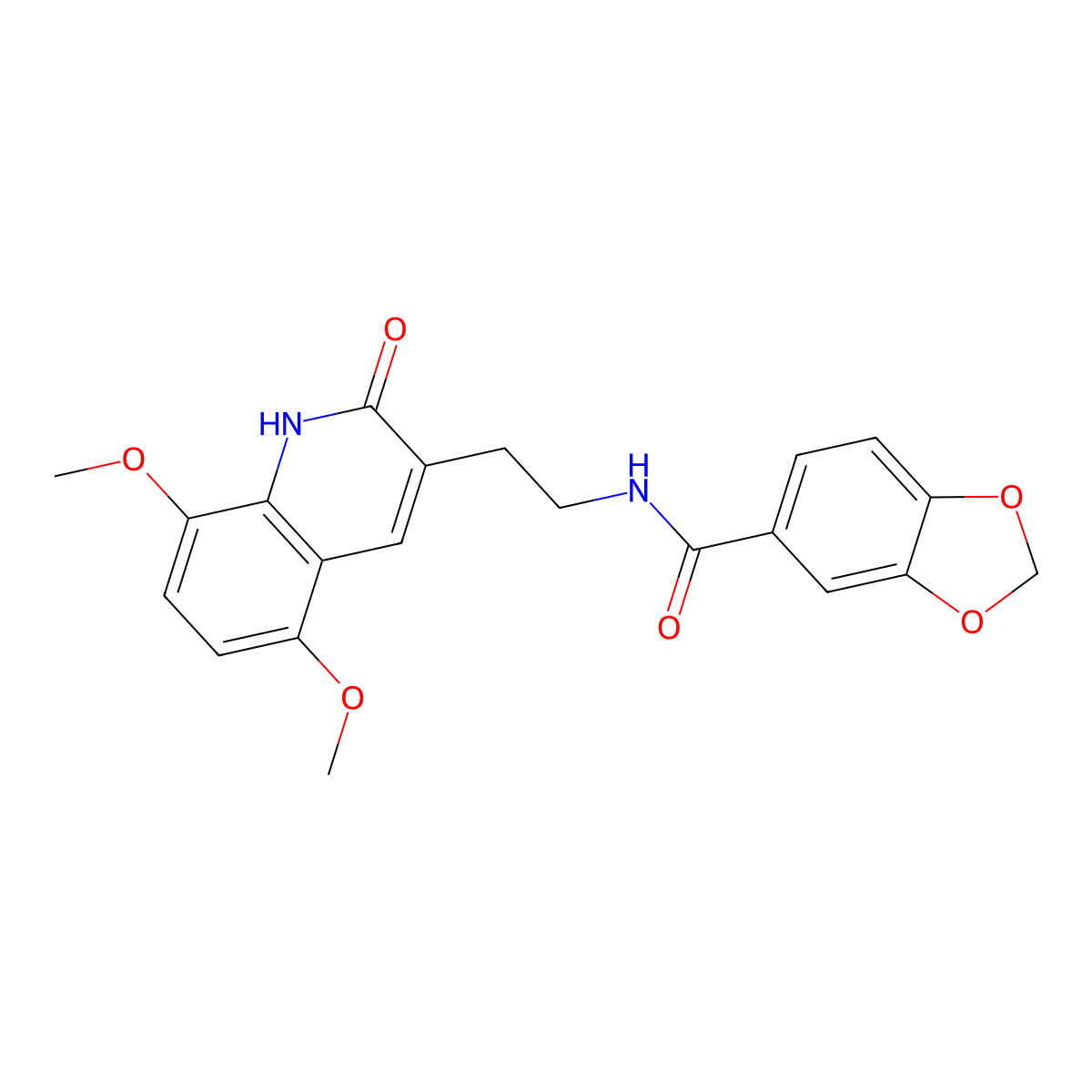 N-(2-(5,8-dimethoxy-2-oxo-1,2-dihydroquinolin-3-yl)ethyl)benzo[d][1,3]dioxole-5-carboxamide molecular structure, CAS 851404-02-9