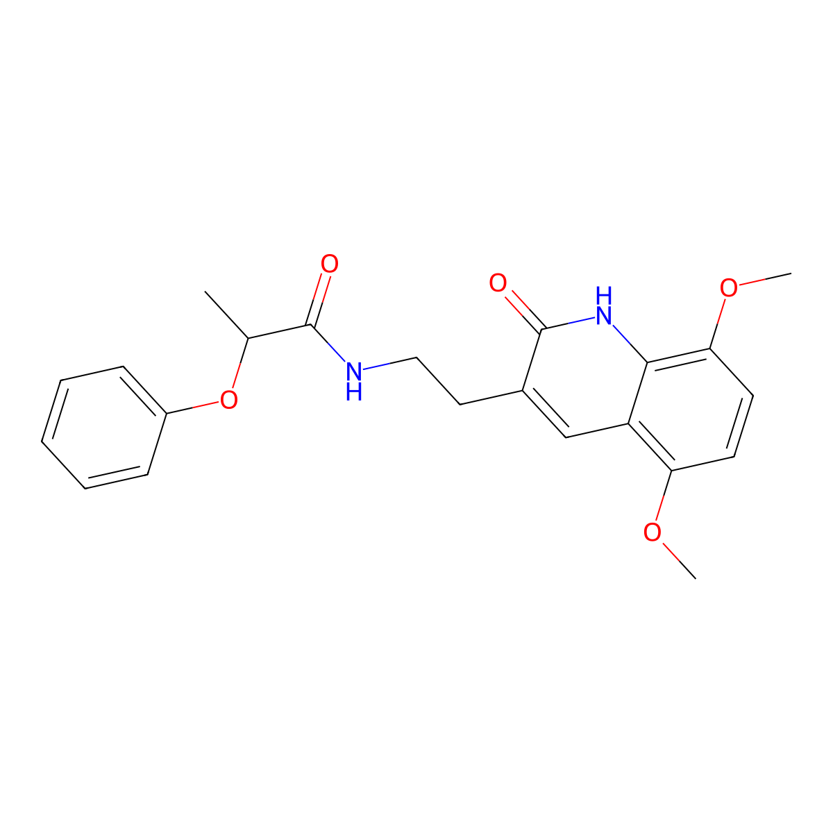 N-(2-(5,8-dimethoxy-2-oxo-1,2-dihydroquinolin-3-yl)ethyl)-2-phenoxypropanamide molecular structure, CAS 851404-04-1