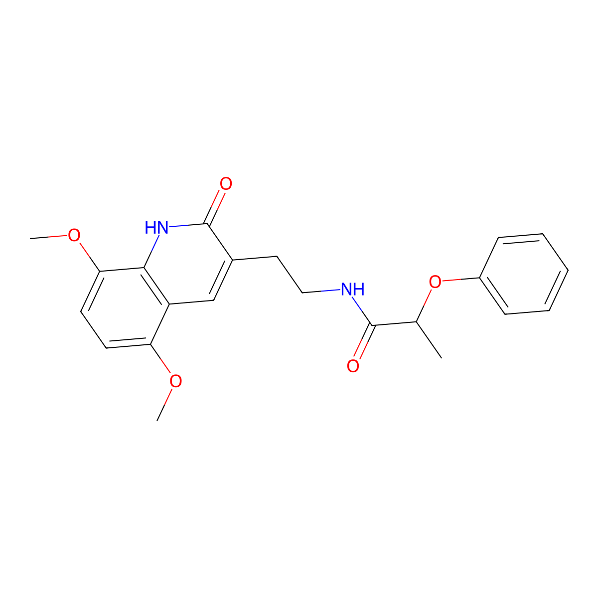 N-(2-(5,8-dimethoxy-2-oxo-1,2-dihydroquinolin-3-yl)ethyl)-2-phenoxypropanamide molecular structure, CAS 851404-04-1