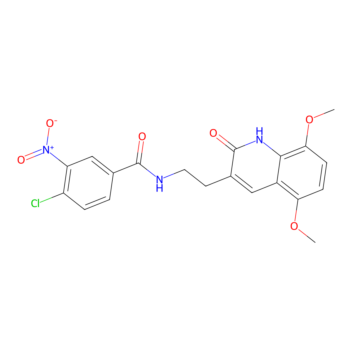 4-chloro-N-[2-(5,8-dimethoxy-2-oxo-1H-quinolin-3-yl)ethyl]-3-nitrobenzamide molecular structure, CAS 851404-06-3