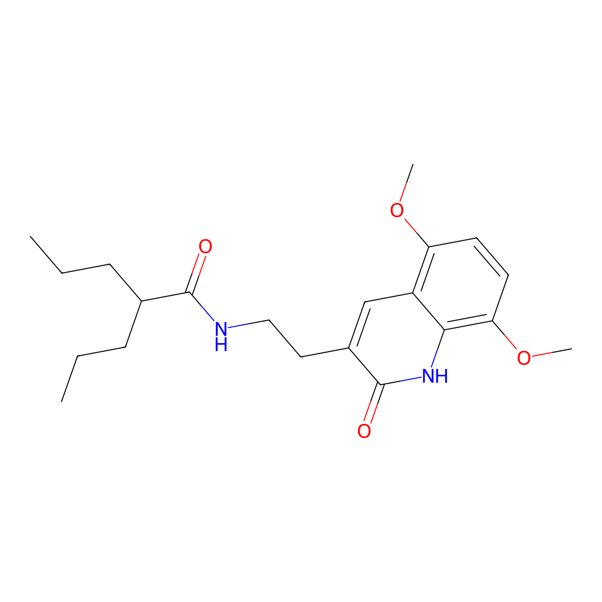 N-(2-(5,8-dimethoxy-2-oxo-1,2-dihydroquinolin-3-yl)ethyl)-2-propylpentanamide molecular structure, CAS 851404-10-9