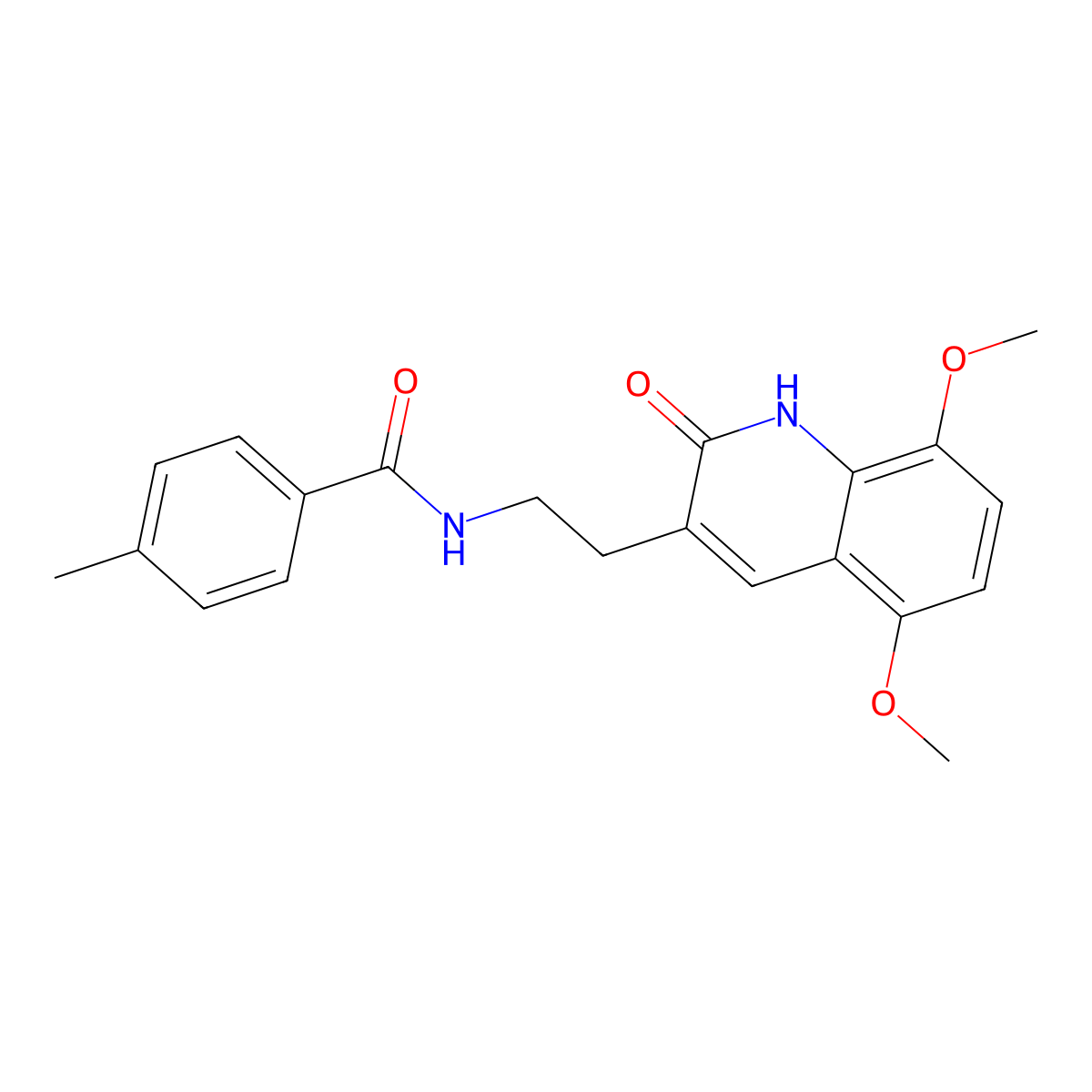 N-(2-(5,8-dimethoxy-2-oxo-1,2-dihydroquinolin-3-yl)ethyl)-4-methylbenzamide molecular structure, CAS 851404-11-0