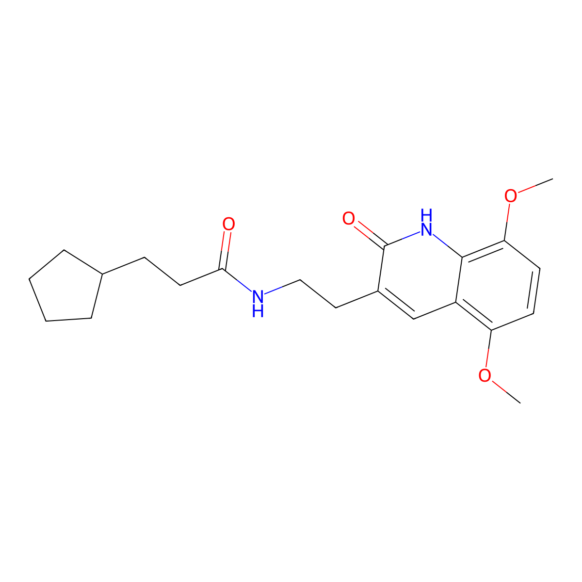 3-cyclopentyl-N-(2-(5,8-dimethoxy-2-oxo-1,2-dihydroquinolin-3-yl)ethyl)propanamide molecular structure, CAS 851404-13-2