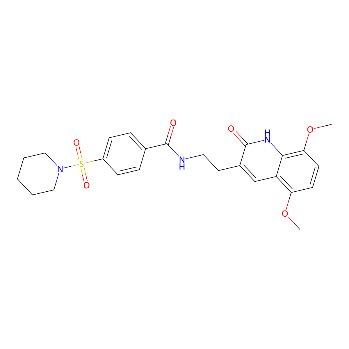 N-[2-(5,8-dimethoxy-2-oxo-1H-quinolin-3-yl)ethyl]-4-piperidin-1-ylsulfonylbenzamide molecular structure, CAS 851404-23-4