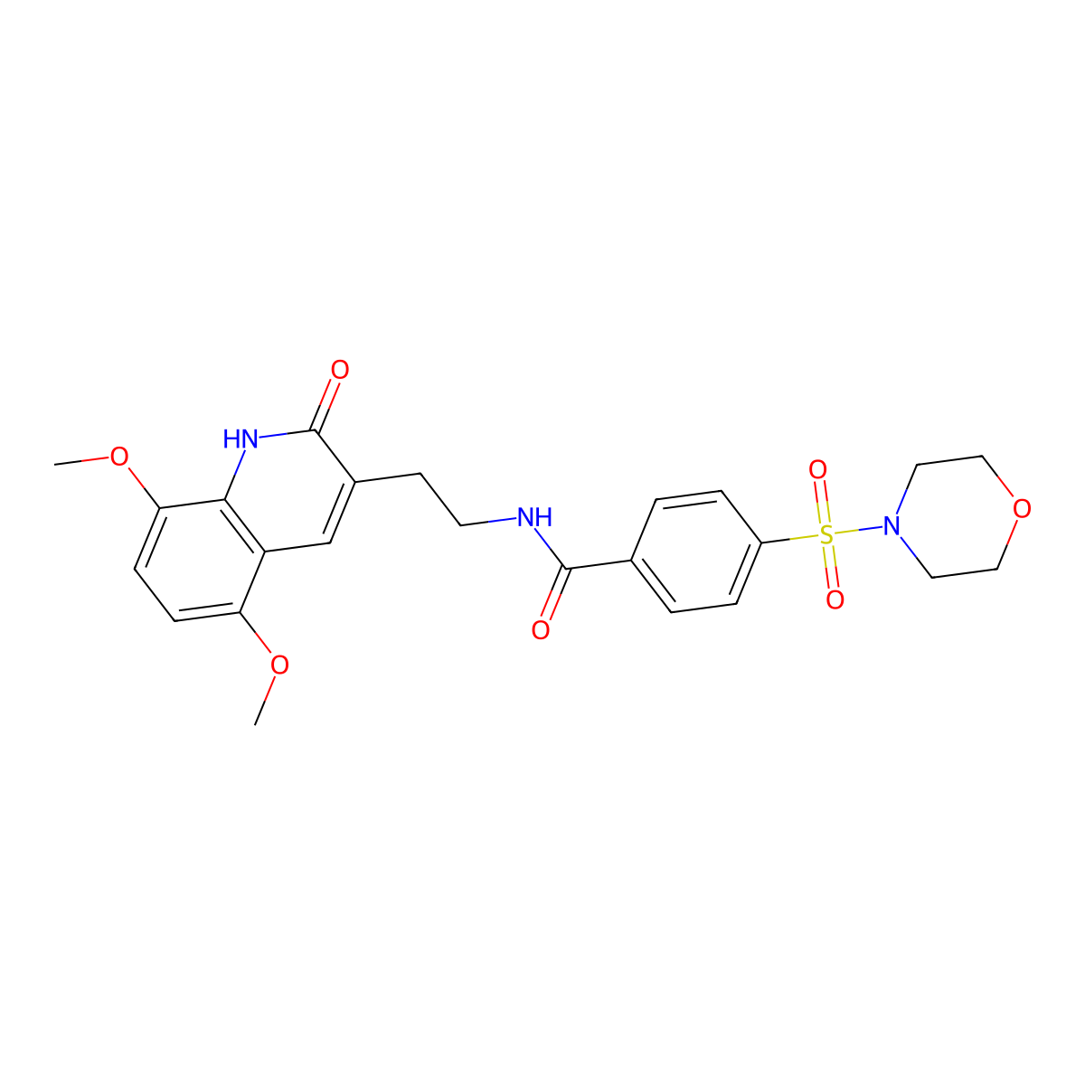 N-(2-(5,8-dimethoxy-2-oxo-1,2-dihydroquinolin-3-yl)ethyl)-4-(morpholinosulfonyl)benzamide molecular structure, CAS 851404-24-5