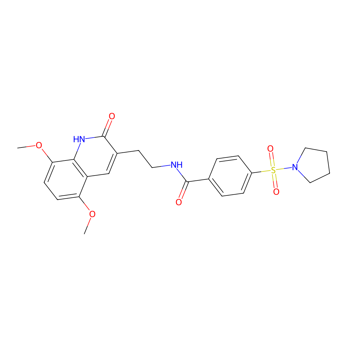 N-(2-(5,8-dimethoxy-2-oxo-1,2-dihydroquinolin-3-yl)ethyl)-4-(pyrrolidin-1-ylsulfonyl)benzamide molecular structure, CAS 851404-25-6