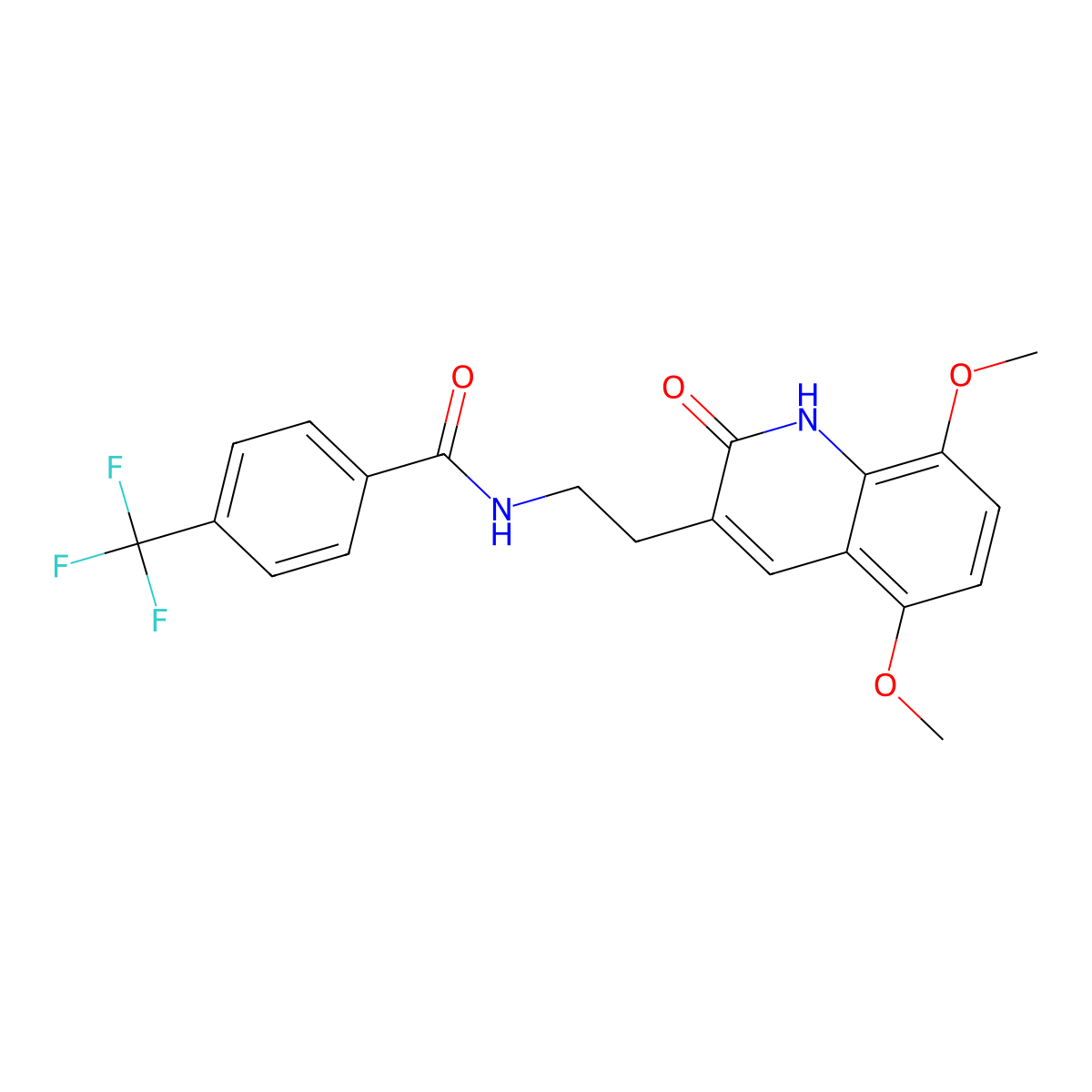 N-[2-(5,8-dimethoxy-2-oxo-1H-quinolin-3-yl)ethyl]-4-(trifluoromethyl)benzamide molecular structure, CAS 851404-34-7