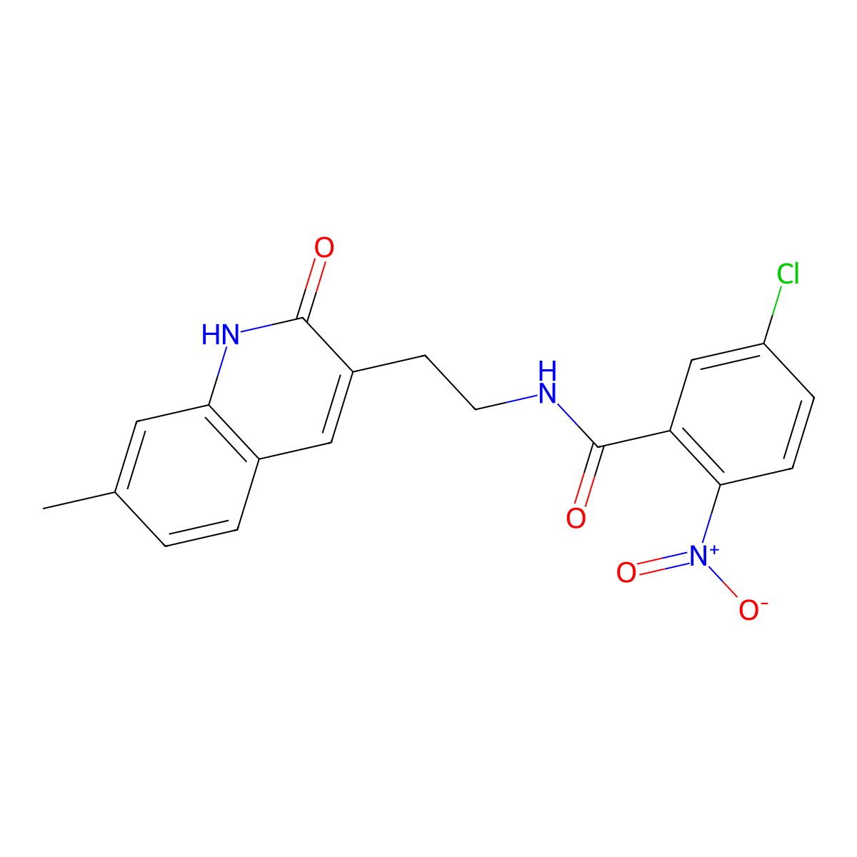 5-chloro-N-(2-(7-methyl-2-oxo-1,2-dihydroquinolin-3-yl)ethyl)-2-nitrobenzamide molecular structure, CAS 851404-59-6