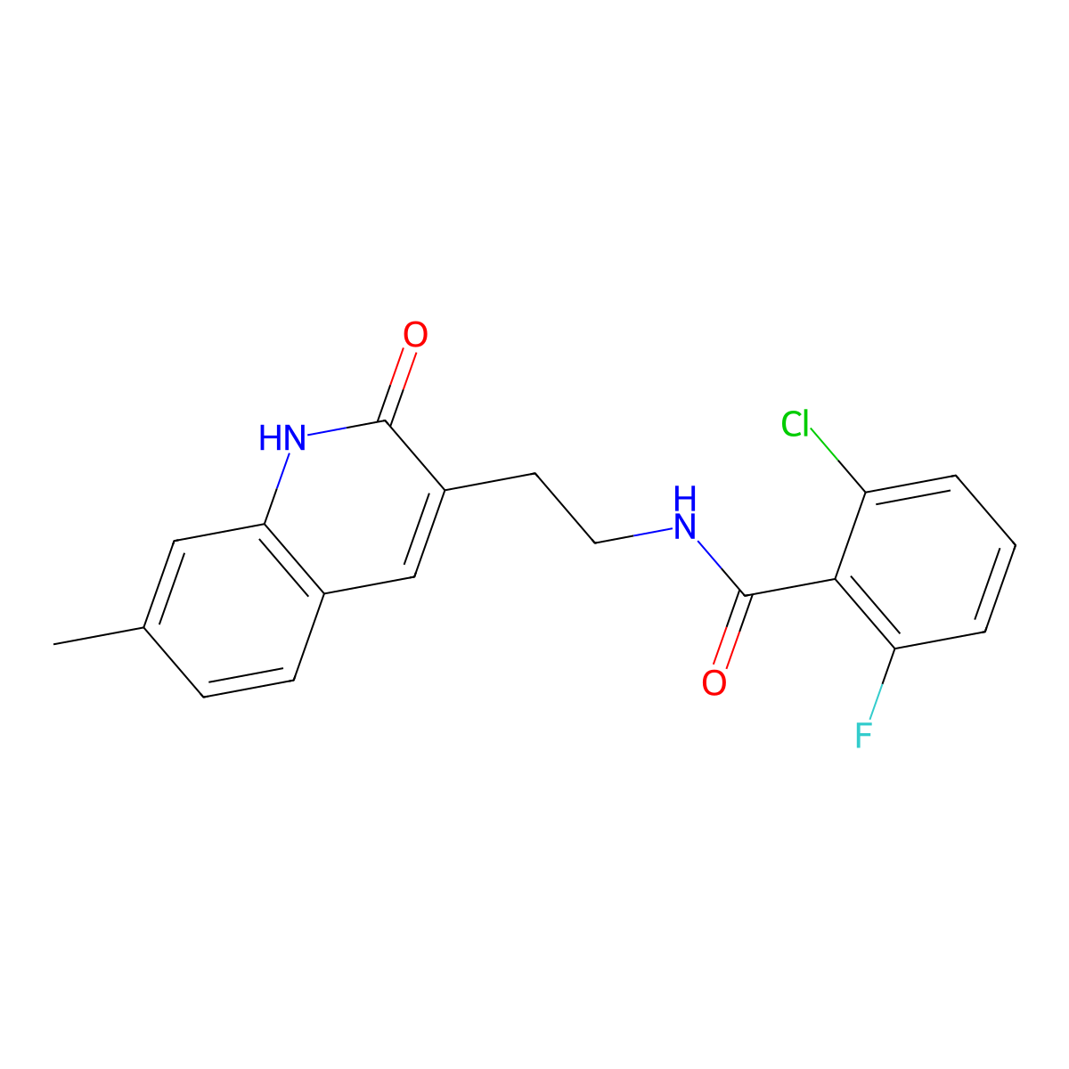 2-chloro-6-fluoro-N-(2-(7-methyl-2-oxo-1,2-dihydroquinolin-3-yl)ethyl)benzamide molecular structure, CAS 851404-64-3
