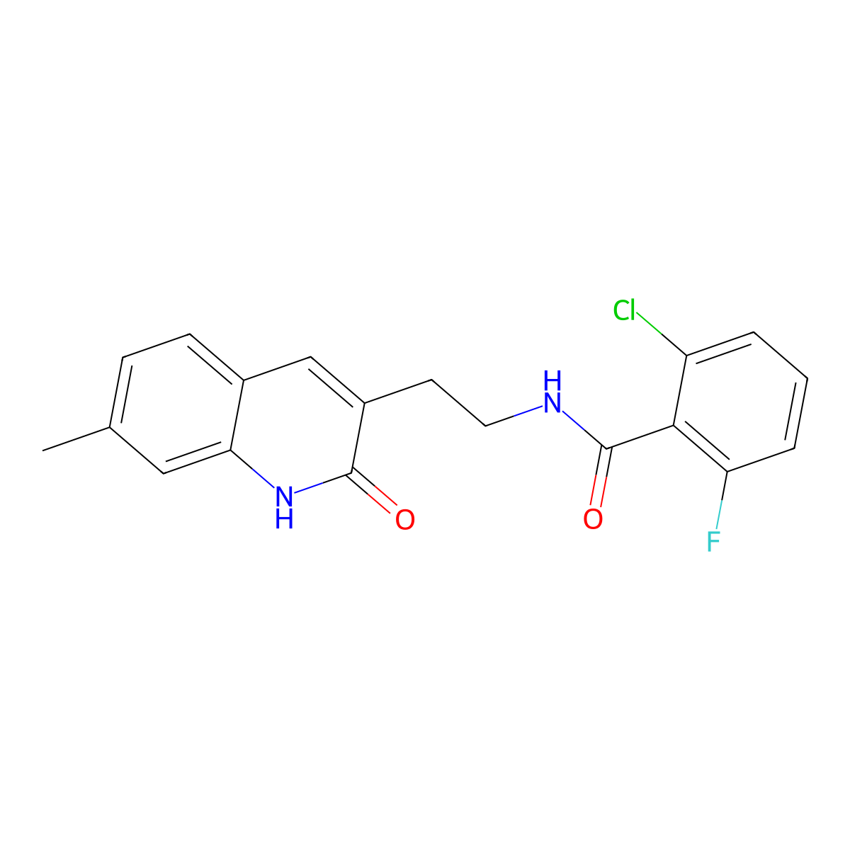 2-chloro-6-fluoro-N-(2-(7-methyl-2-oxo-1,2-dihydroquinolin-3-yl)ethyl)benzamide molecular structure, CAS 851404-64-3