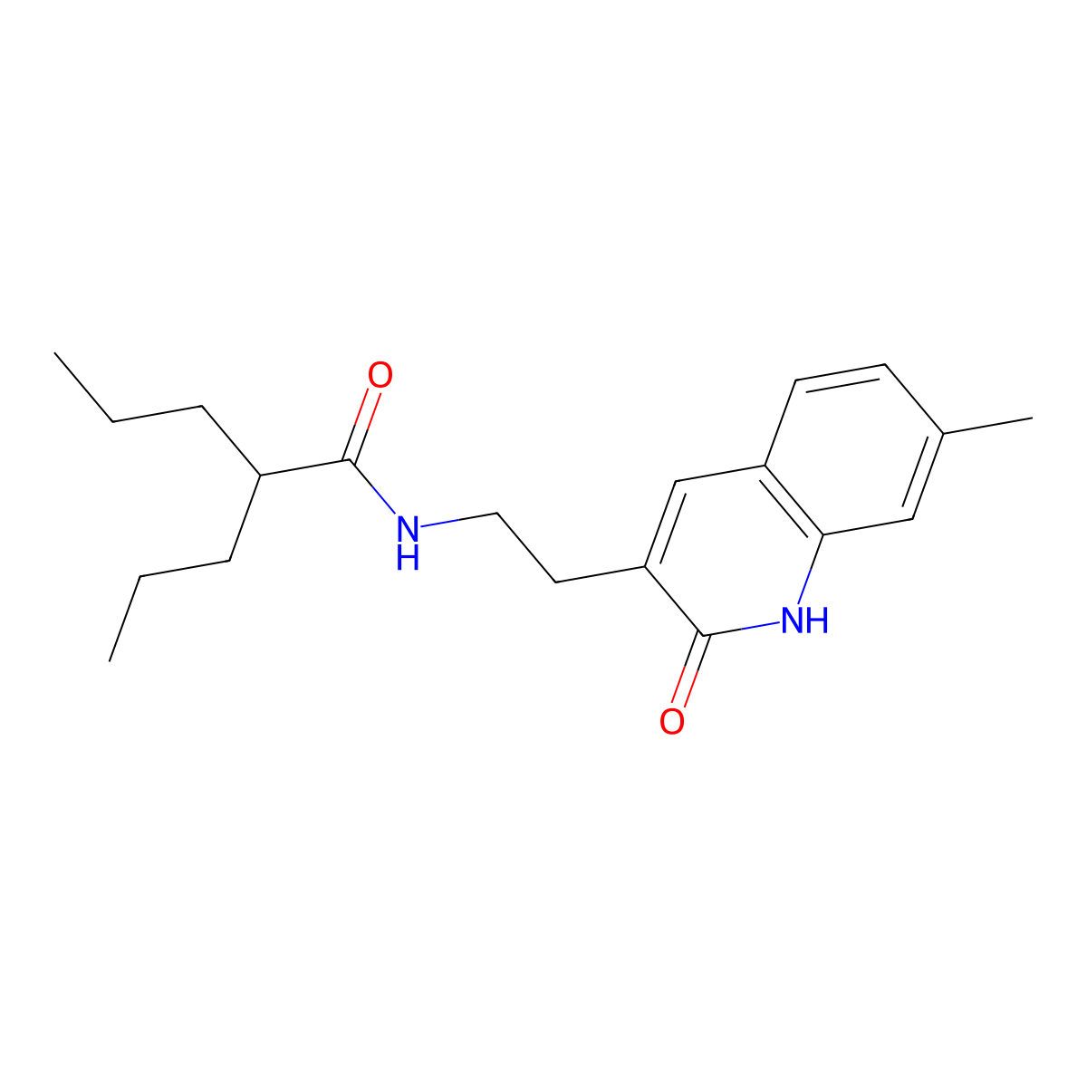 N-(2-(7-methyl-2-oxo-1,2-dihydroquinolin-3-yl)ethyl)-2-propylpentanamide molecular structure, CAS 851405-14-6