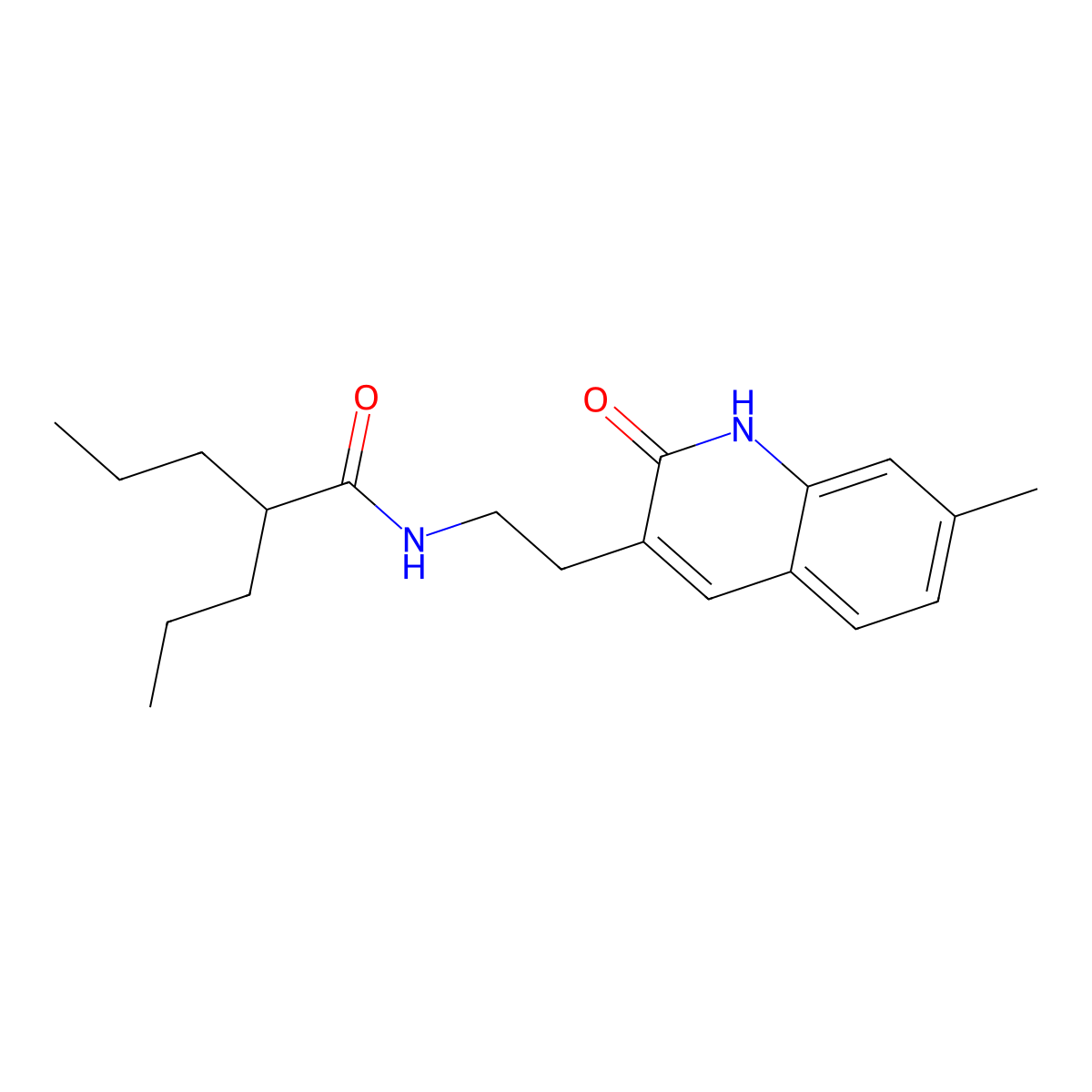 N-(2-(7-methyl-2-oxo-1,2-dihydroquinolin-3-yl)ethyl)-2-propylpentanamide molecular structure, CAS 851405-14-6