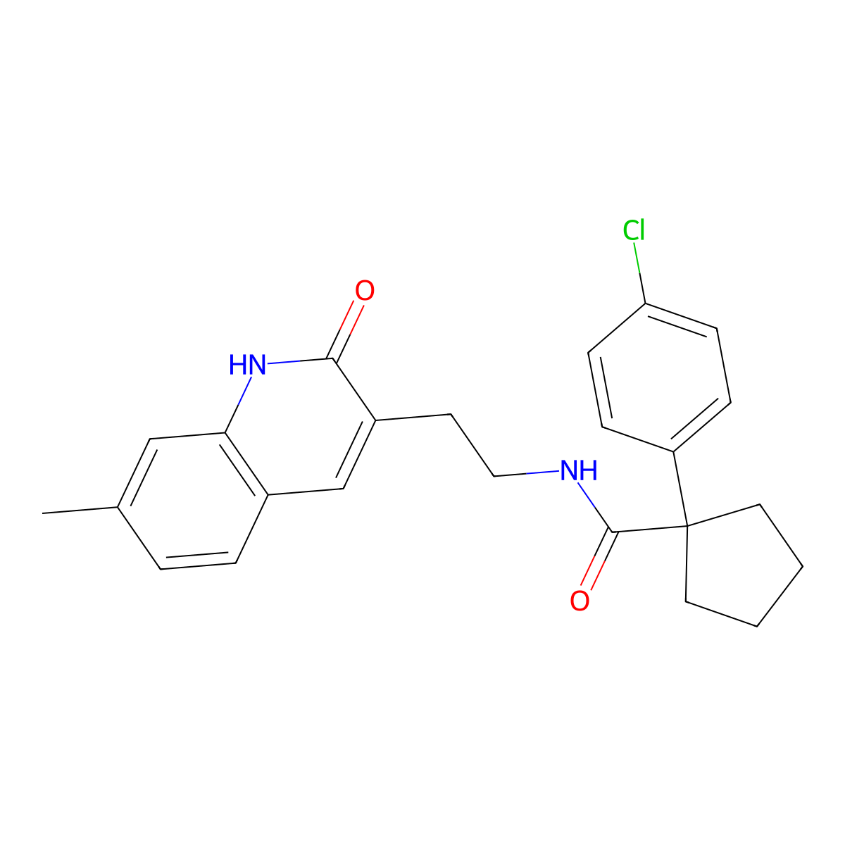 1-(4-chlorophenyl)-N-(2-(7-methyl-2-oxo-1,2-dihydroquinolin-3-yl)ethyl)cyclopentanecarboxamide molecular structure, CAS 851405-20-4