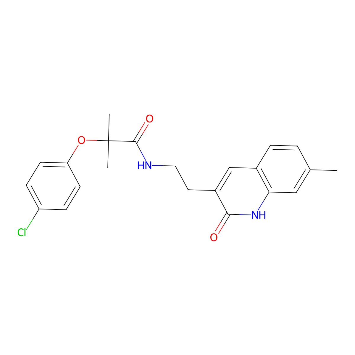 2-(4-chlorophenoxy)-2-methyl-N-[2-(7-methyl-2-oxo-1H-quinolin-3-yl)ethyl]propanamide molecular structure, CAS 851405-31-7