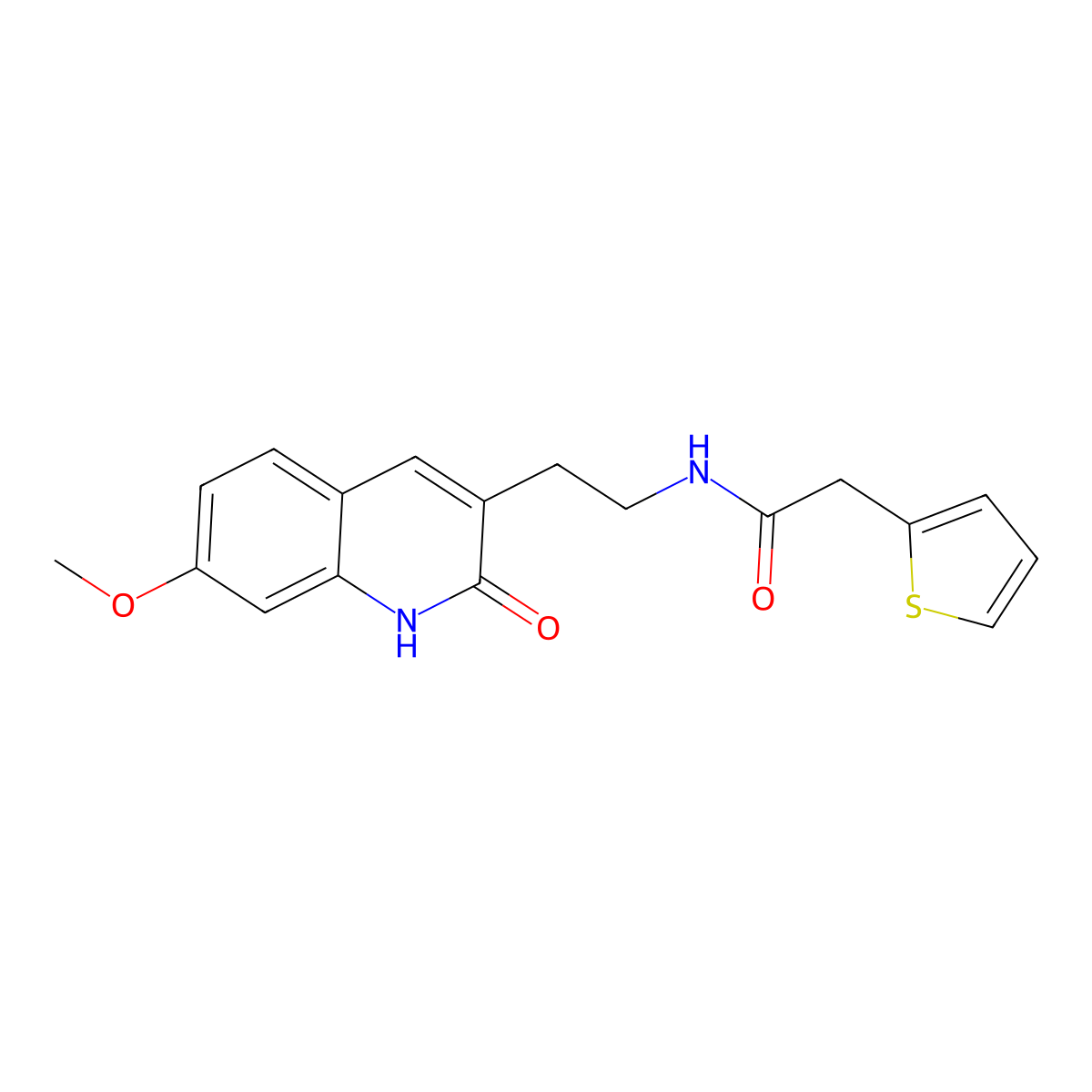 N-(2-(7-methoxy-2-oxo-1,2-dihydroquinolin-3-yl)ethyl)-2-(thiophen-2-yl)acetamide molecular structure, CAS 851405-57-7