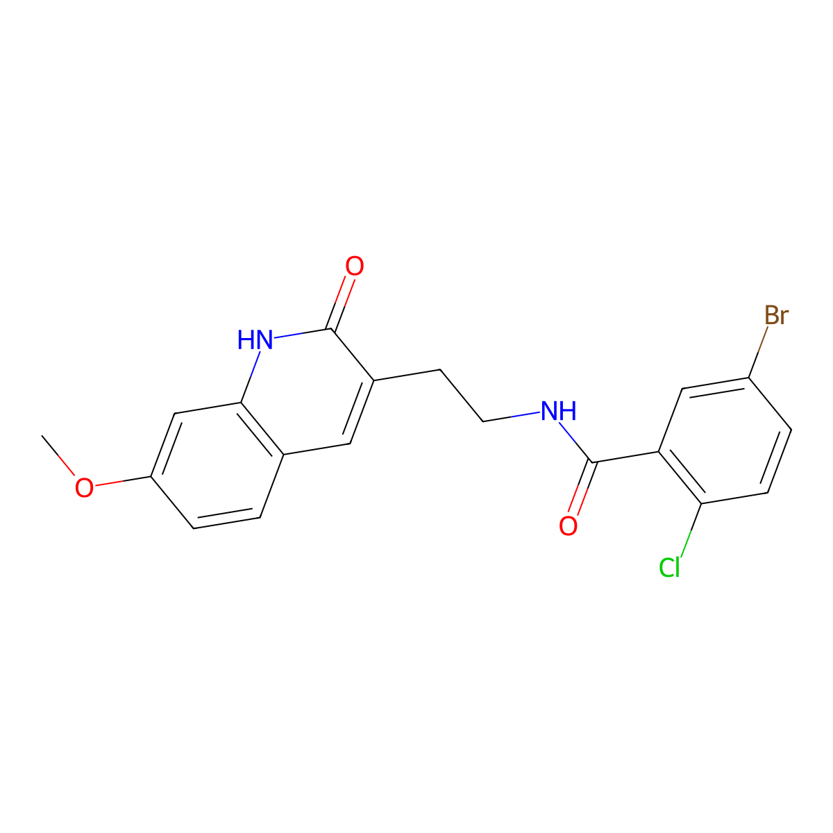 5-bromo-2-chloro-N-[2-(7-methoxy-2-oxo-1H-quinolin-3-yl)ethyl]benzamide molecular structure, CAS 851405-58-8