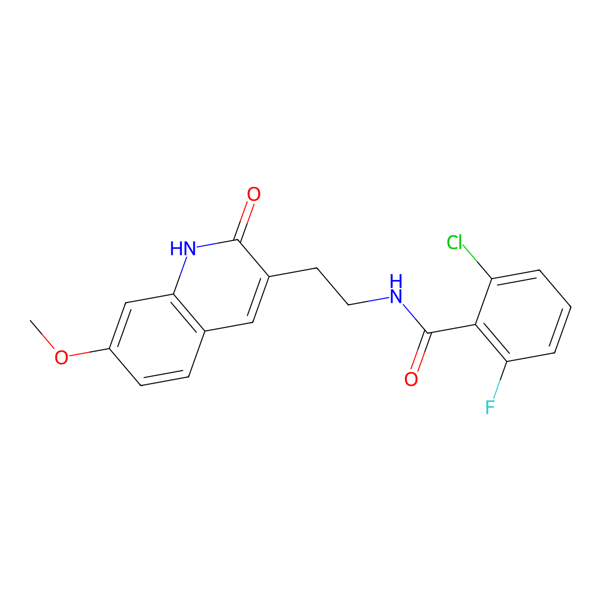 2-chloro-6-fluoro-N-[2-(7-methoxy-2-oxo-1H-quinolin-3-yl)ethyl]benzamide molecular structure, CAS 851405-64-6