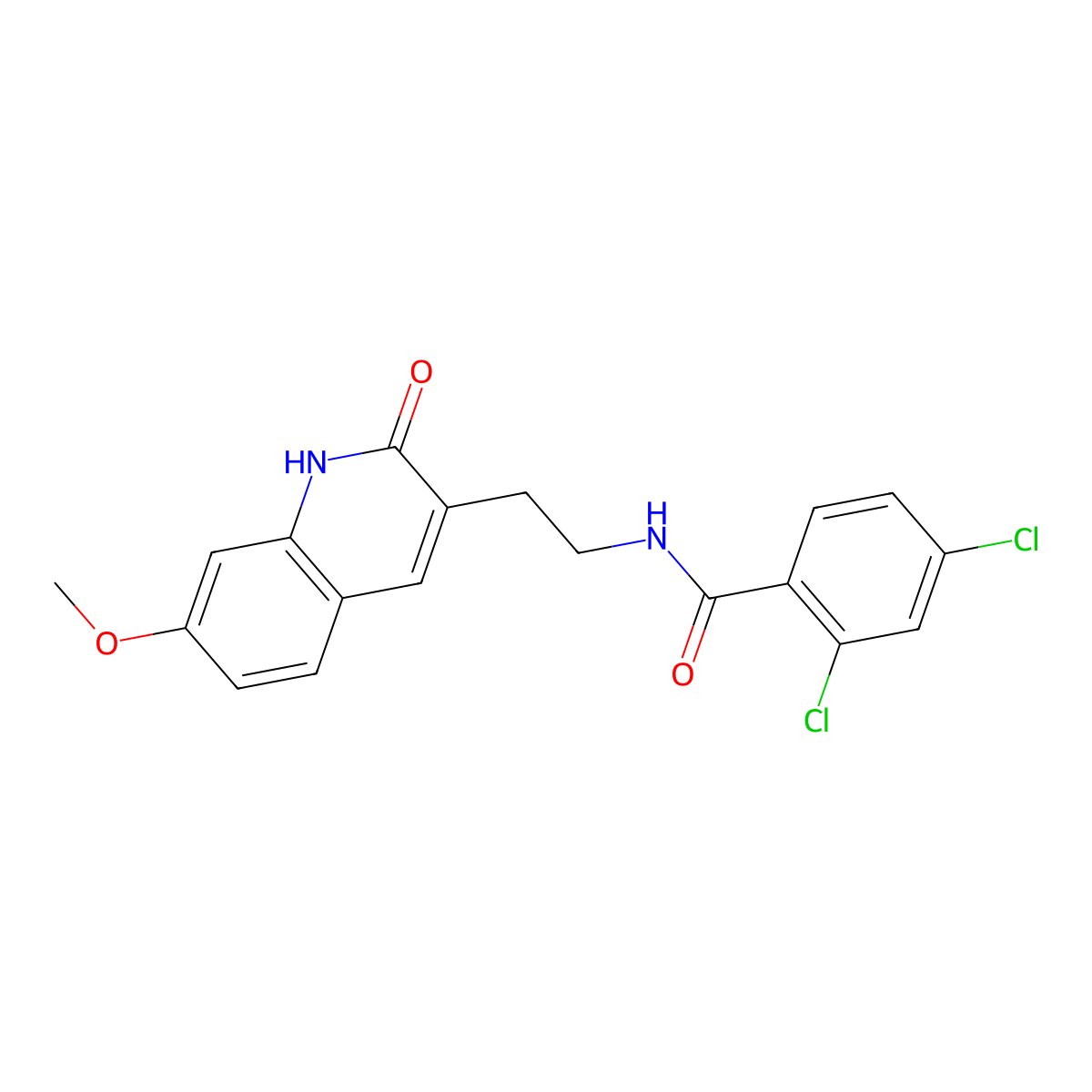 2,4-dichloro-N-(2-(7-methoxy-2-oxo-1,2-dihydroquinolin-3-yl)ethyl)benzamide molecular structure, CAS 851405-70-4