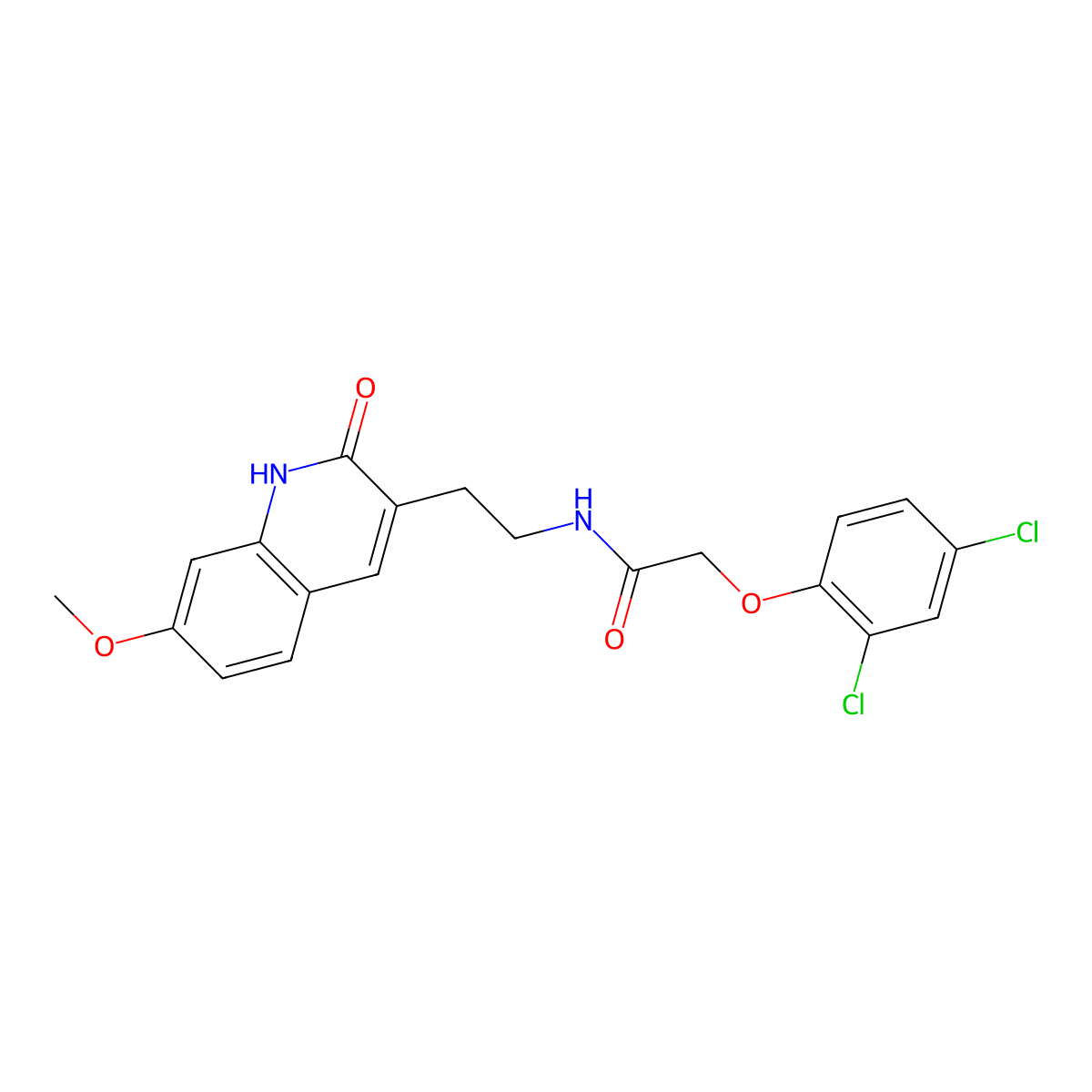 2-(2,4-dichlorophenoxy)-N-[2-(7-methoxy-2-oxo-1H-quinolin-3-yl)ethyl]acetamide molecular structure, CAS 851406-04-7