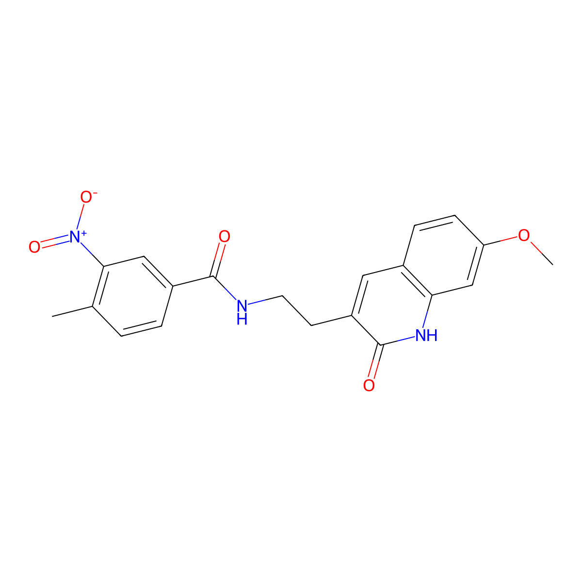 N-[2-(7-methoxy-2-oxo-1H-quinolin-3-yl)ethyl]-4-methyl-3-nitrobenzamide molecular structure, CAS 851406-06-9