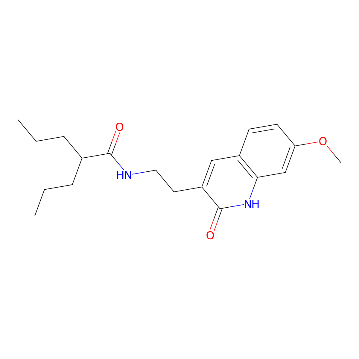 N-(2-(7-methoxy-2-oxo-1,2-dihydroquinolin-3-yl)ethyl)-2-propylpentanamide molecular structure, CAS 851406-11-6