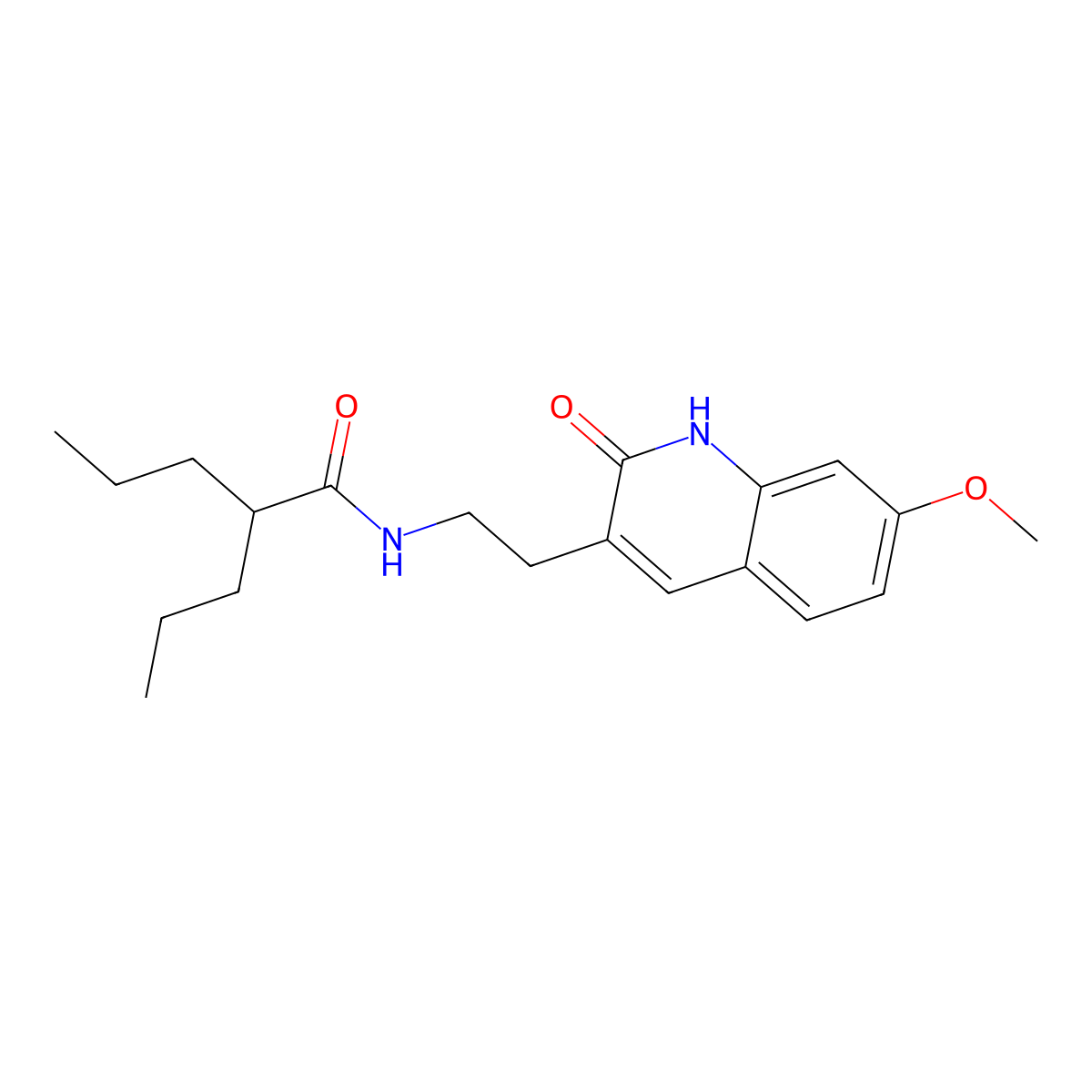 N-(2-(7-methoxy-2-oxo-1,2-dihydroquinolin-3-yl)ethyl)-2-propylpentanamide molecular structure, CAS 851406-11-6