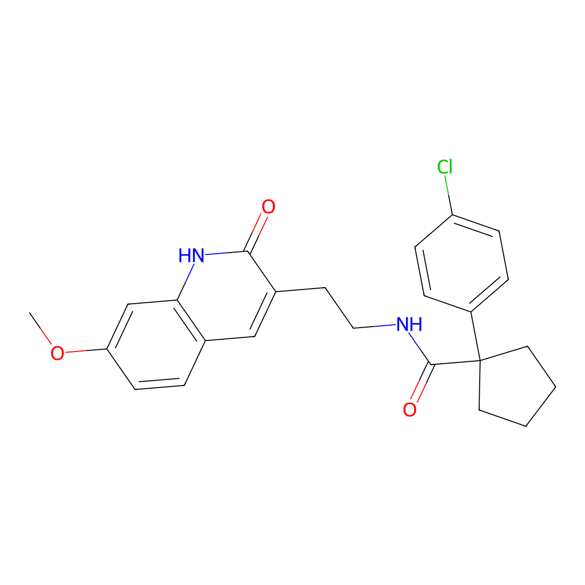 1-(4-chlorophenyl)-N-(2-(7-methoxy-2-oxo-1,2-dihydroquinolin-3-yl)ethyl)cyclopentanecarboxamide molecular structure, CAS 851406-17-2