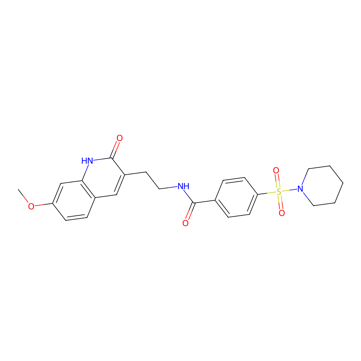 N-[2-(7-methoxy-2-oxo-1H-quinolin-3-yl)ethyl]-4-piperidin-1-ylsulfonylbenzamide molecular structure, CAS 851406-23-0