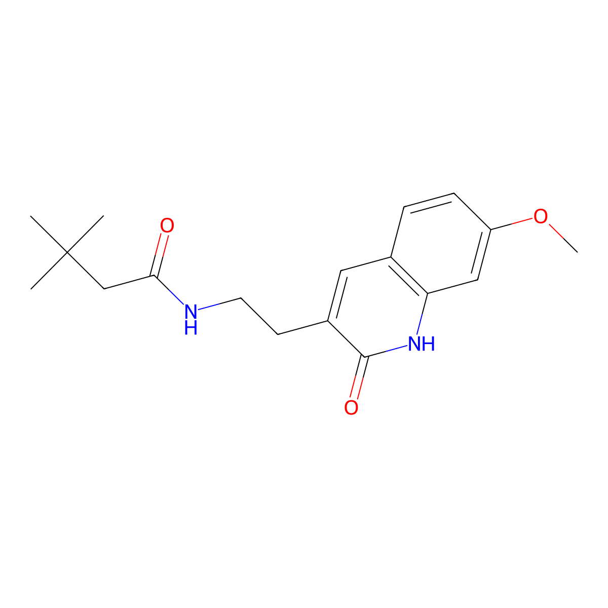 N-[2-(7-methoxy-2-oxo-1H-quinolin-3-yl)ethyl]-3,3-dimethylbutanamide molecular structure, CAS 851406-26-3
