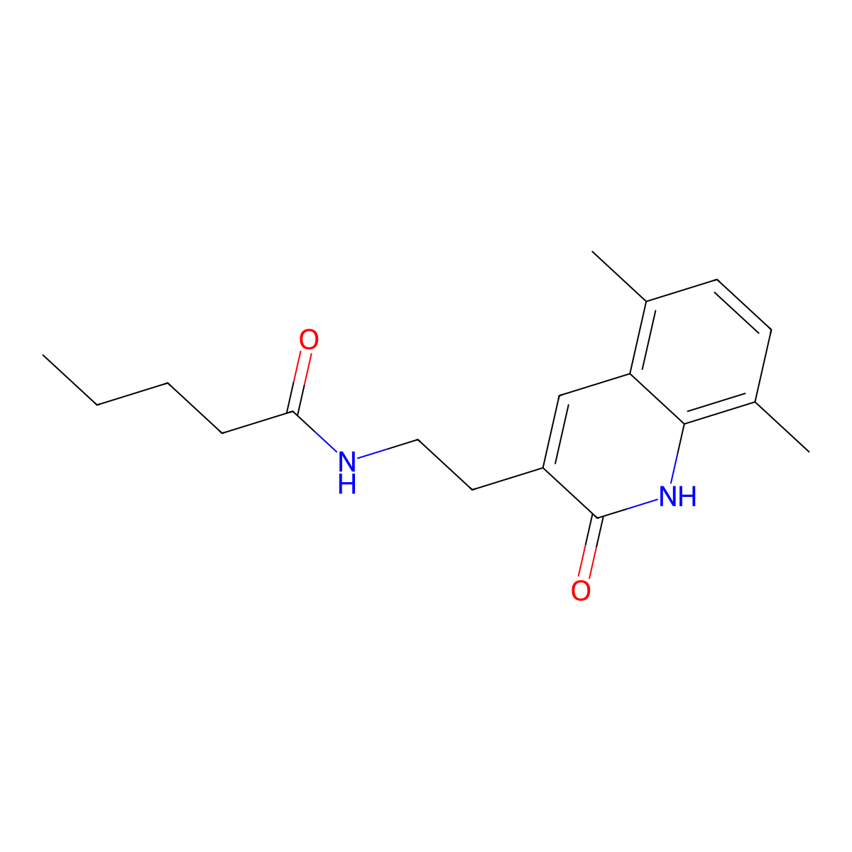 N-(2-(5,8-dimethyl-2-oxo-1,2-dihydroquinolin-3-yl)ethyl)pentanamide molecular structure, CAS 851406-41-2