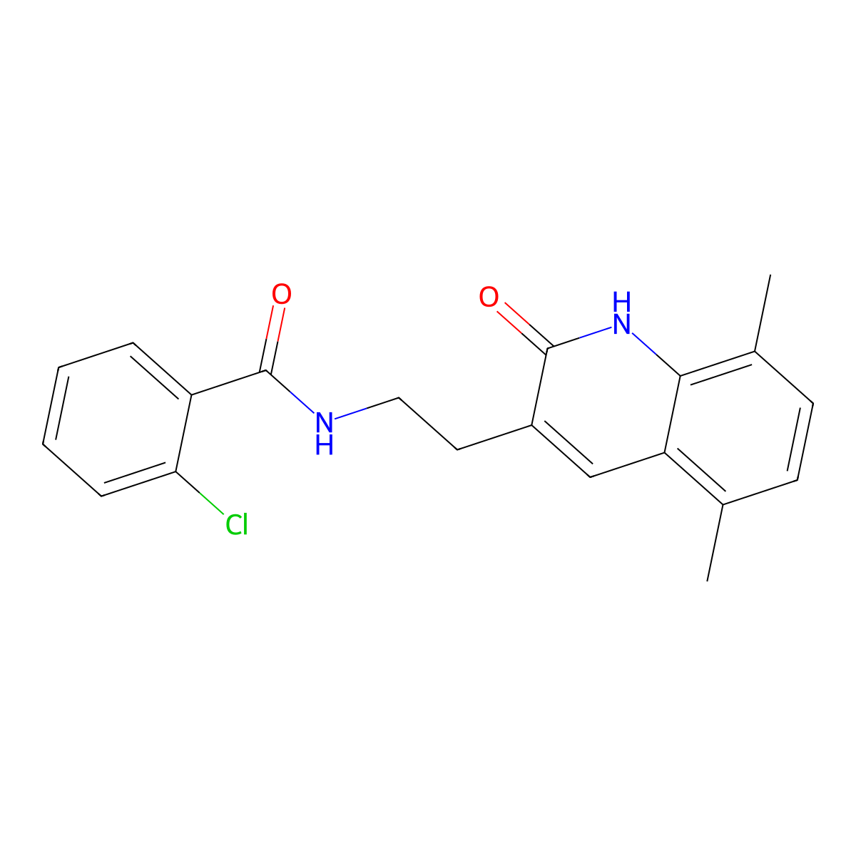 2-chloro-N-(2-(5,8-dimethyl-2-oxo-1,2-dihydroquinolin-3-yl)ethyl)benzamide molecular structure, CAS 851406-45-6