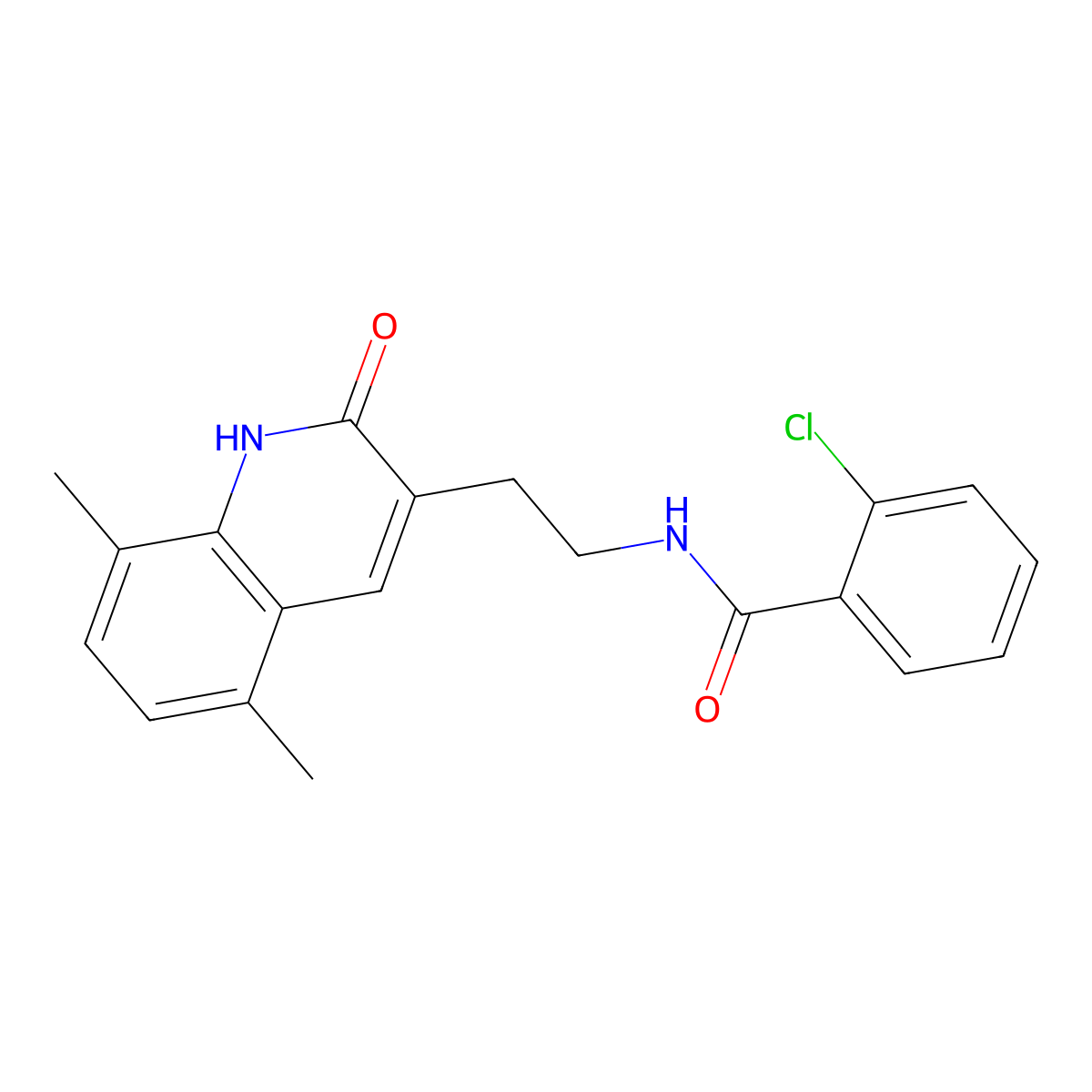 2-chloro-N-(2-(5,8-dimethyl-2-oxo-1,2-dihydroquinolin-3-yl)ethyl)benzamide molecular structure, CAS 851406-45-6