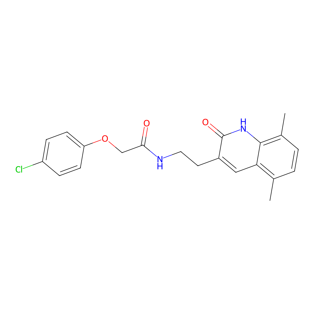 2-(4-chlorophenoxy)-N-[2-(5,8-dimethyl-2-oxo-1H-quinolin-3-yl)ethyl]acetamide molecular structure, CAS 851406-49-0