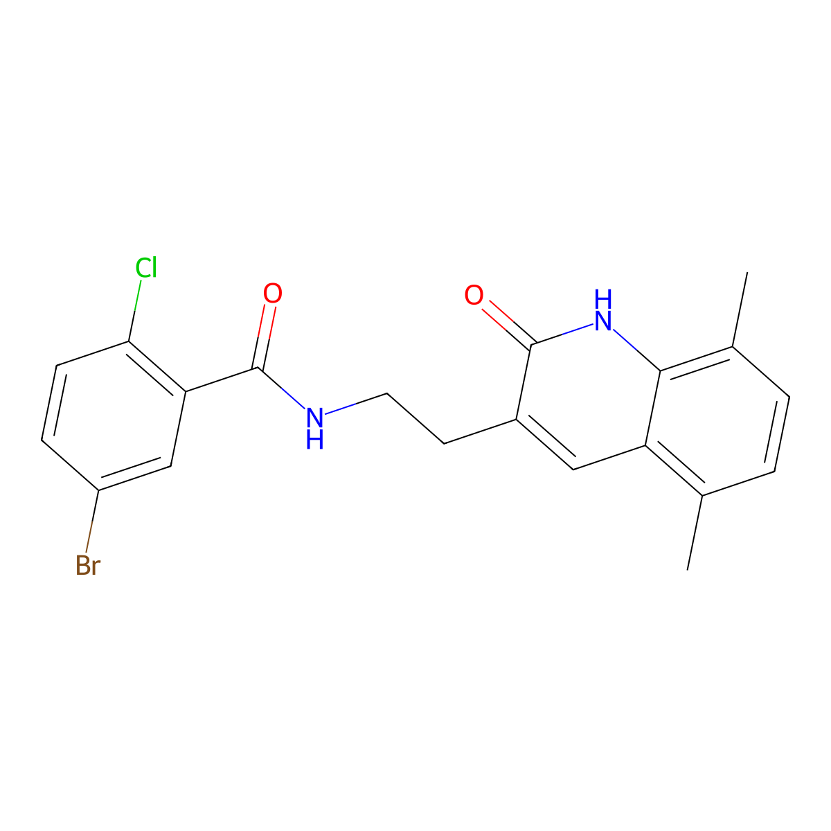 5-bromo-2-chloro-N-[2-(5,8-dimethyl-2-oxo-1H-quinolin-3-yl)ethyl]benzamide molecular structure, CAS 851406-55-8