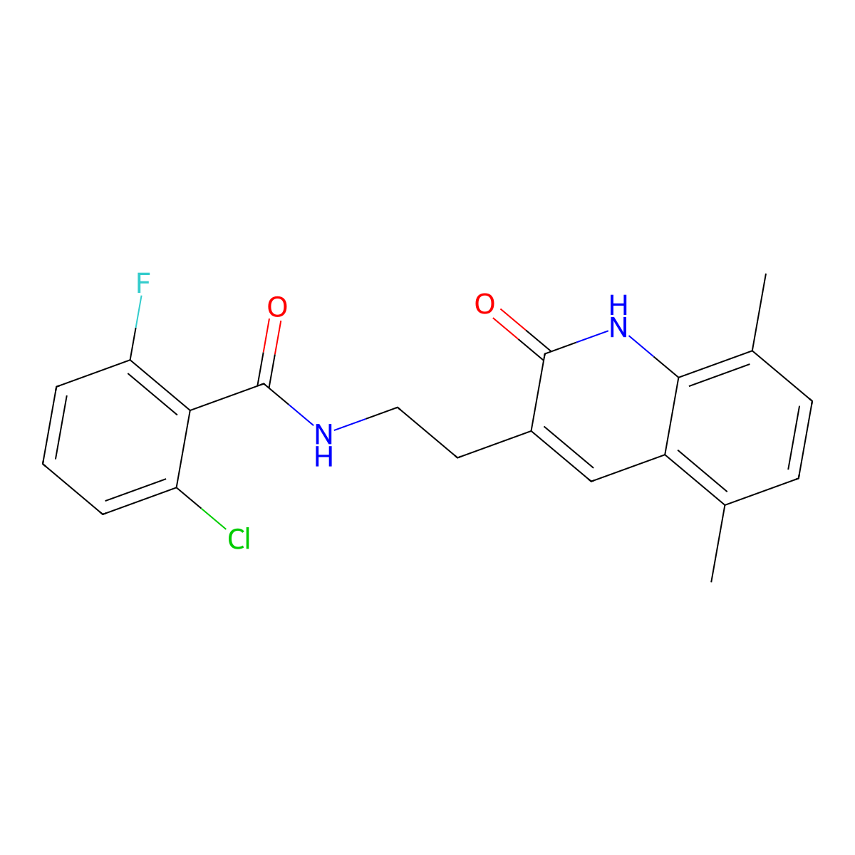 2-chloro-N-(2-(5,8-dimethyl-2-oxo-1,2-dihydroquinolin-3-yl)ethyl)-6-fluorobenzamide molecular structure, CAS 851406-63-8