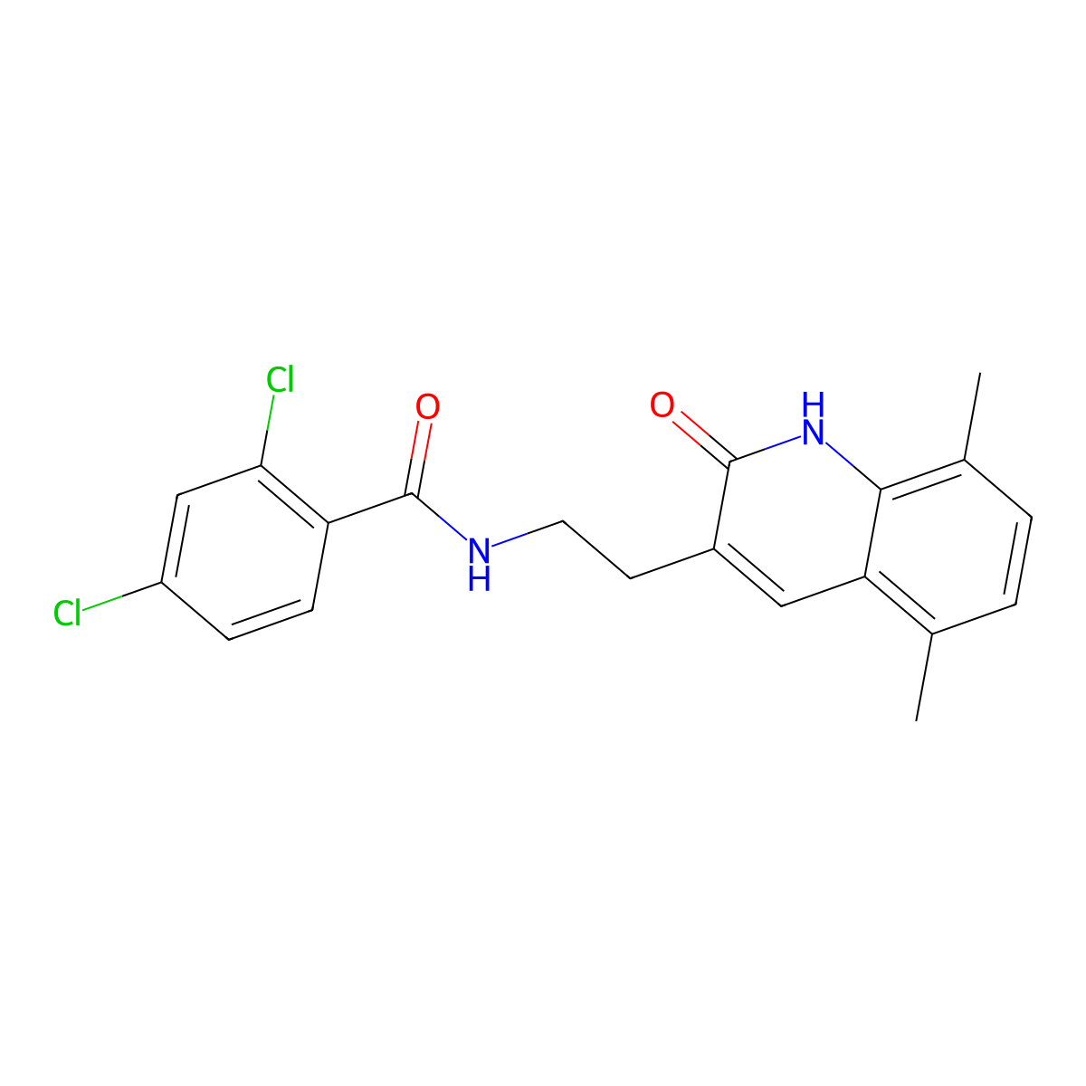 2,4-dichloro-N-(2-(5,8-dimethyl-2-oxo-1,2-dihydroquinolin-3-yl)ethyl)benzamide molecular structure, CAS 851406-69-4