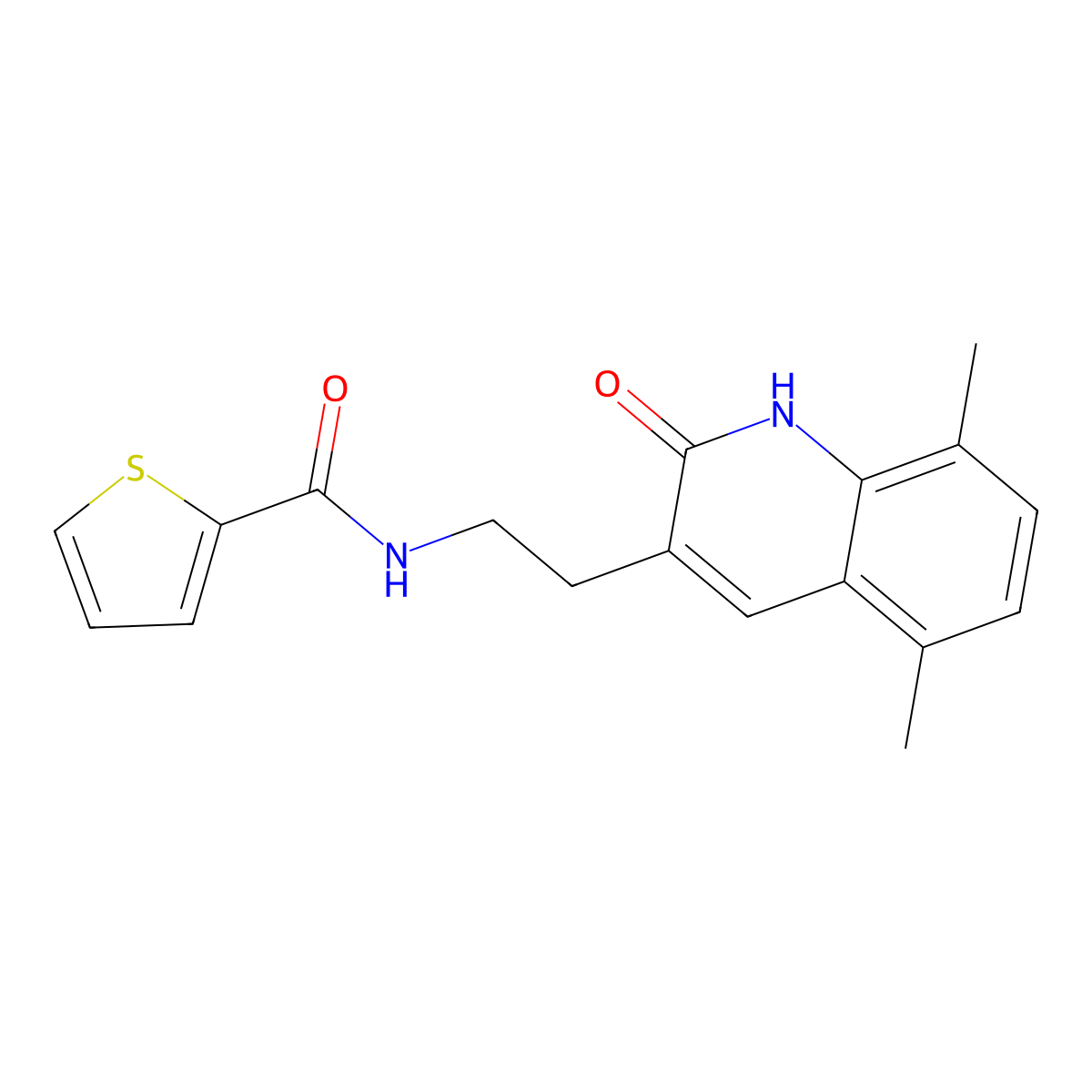 N-(2-(5,8-dimethyl-2-oxo-1,2-dihydroquinolin-3-yl)ethyl)thiophene-2-carboxamide molecular structure, CAS 851406-72-9