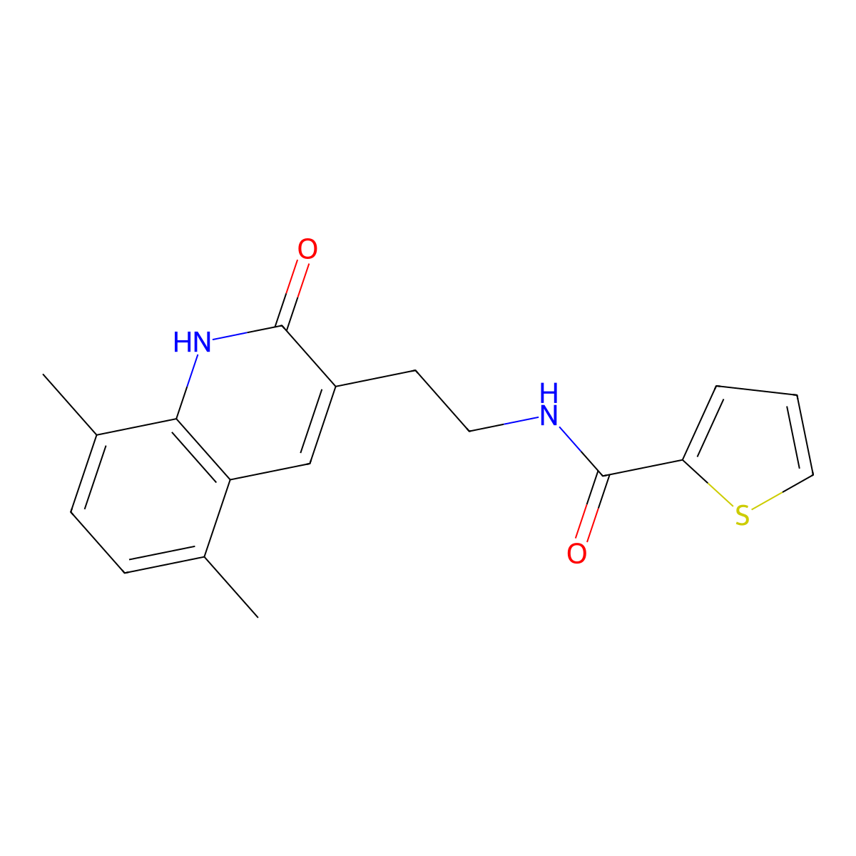 N-(2-(5,8-dimethyl-2-oxo-1,2-dihydroquinolin-3-yl)ethyl)thiophene-2-carboxamide molecular structure, CAS 851406-72-9