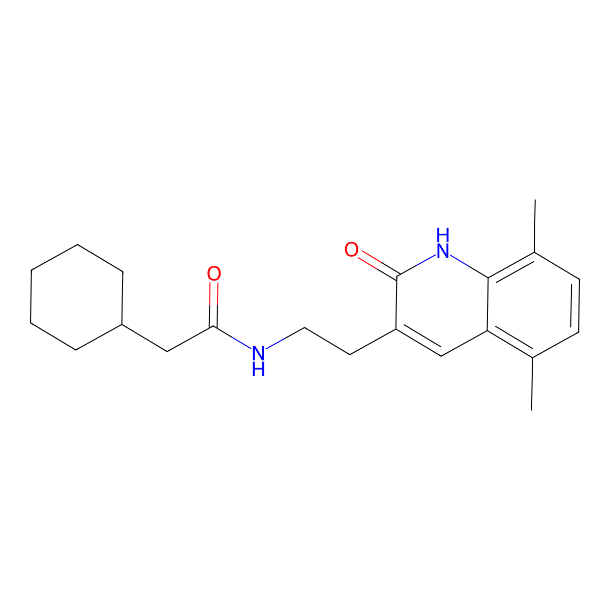 2-cyclohexyl-N-[2-(5,8-dimethyl-2-oxo-1H-quinolin-3-yl)ethyl]acetamide molecular structure, CAS 851406-73-0