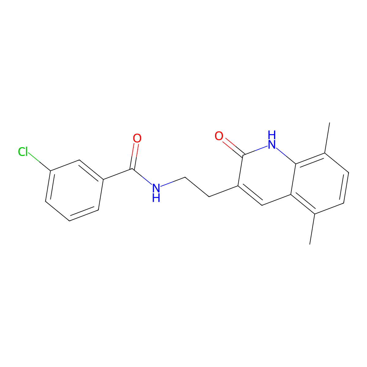 3-chloro-N-(2-(5,8-dimethyl-2-oxo-1,2-dihydroquinolin-3-yl)ethyl)benzamide molecular structure, CAS 851406-74-1