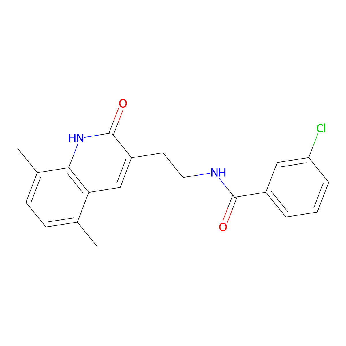 3-chloro-N-(2-(5,8-dimethyl-2-oxo-1,2-dihydroquinolin-3-yl)ethyl)benzamide molecular structure, CAS 851406-74-1
