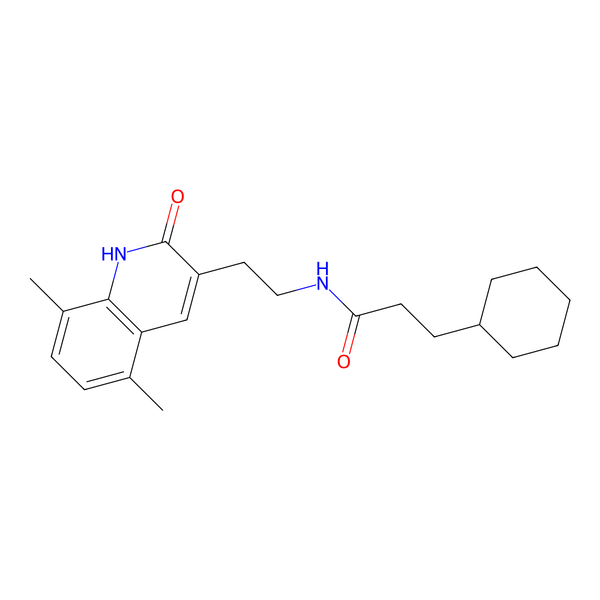 3-cyclohexyl-N-[2-(5,8-dimethyl-2-oxo-1H-quinolin-3-yl)ethyl]propanamide molecular structure, CAS 851406-89-8
