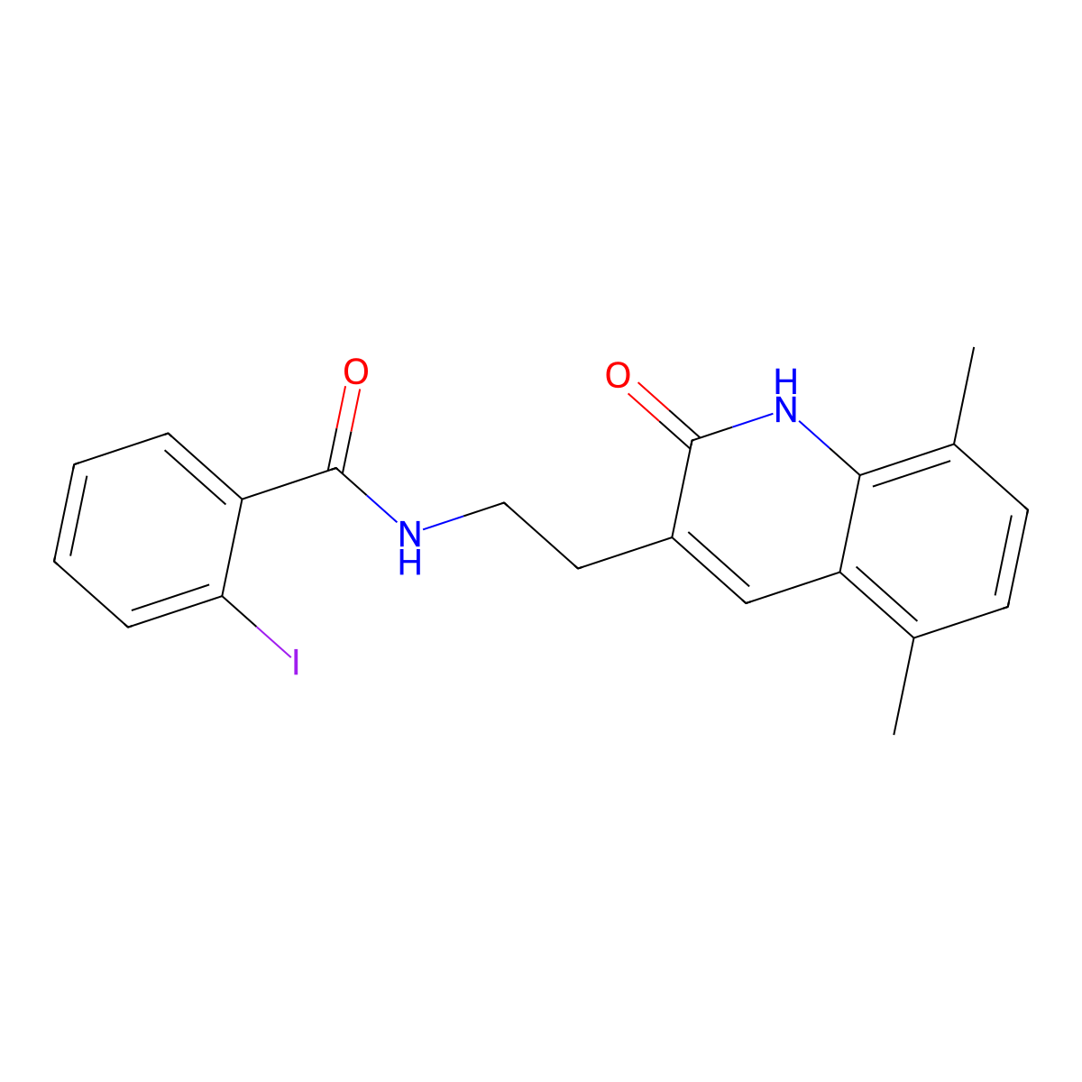 N-(2-(5,8-dimethyl-2-oxo-1,2-dihydroquinolin-3-yl)ethyl)-2-iodobenzamide molecular structure, CAS 851406-97-8