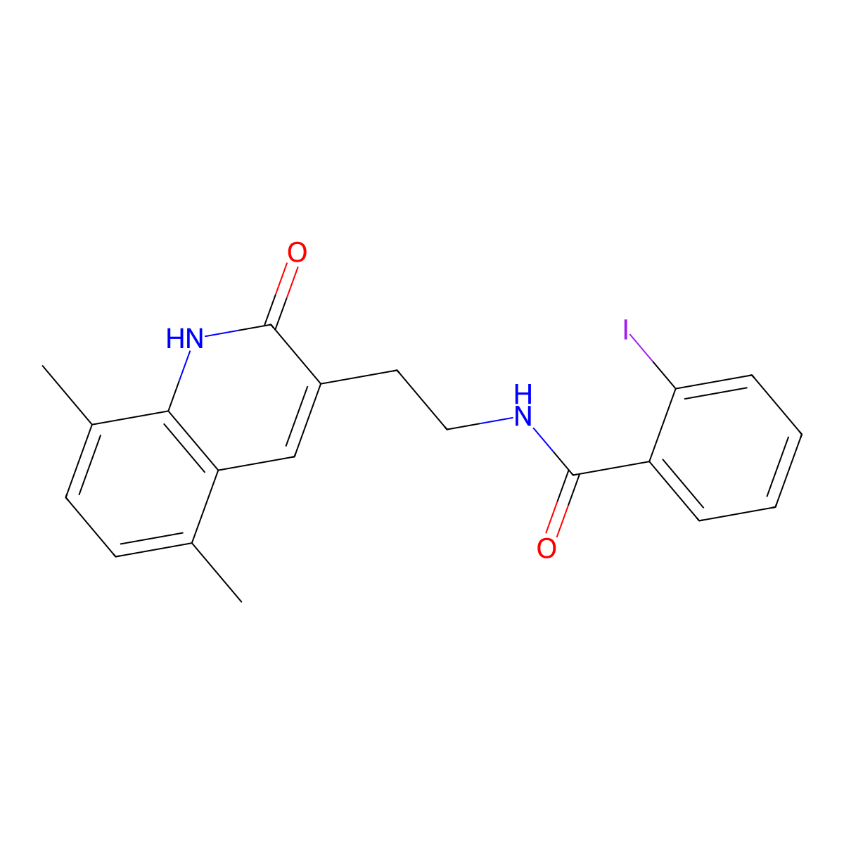 N-(2-(5,8-dimethyl-2-oxo-1,2-dihydroquinolin-3-yl)ethyl)-2-iodobenzamide molecular structure, CAS 851406-97-8