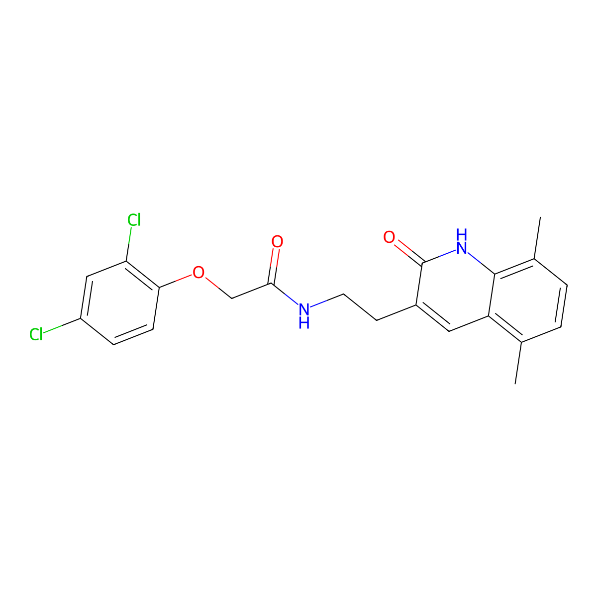 2-(2,4-dichlorophenoxy)-N-(2-(5,8-dimethyl-2-oxo-1,2-dihydroquinolin-3-yl)ethyl)acetamide molecular structure, CAS 851407-06-2
