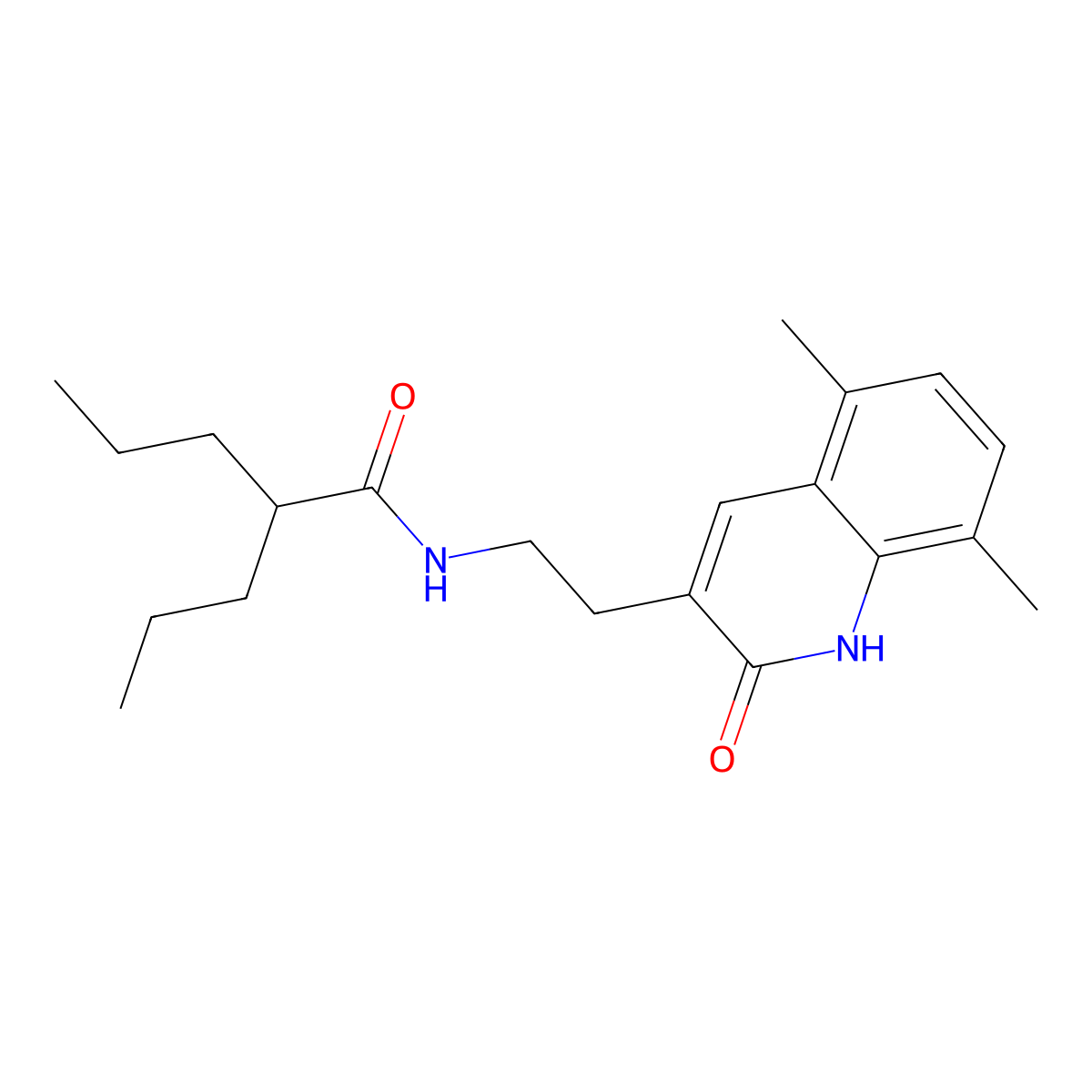 N-(2-(5,8-dimethyl-2-oxo-1,2-dihydroquinolin-3-yl)ethyl)-2-propylpentanamide molecular structure, CAS 851407-13-1
