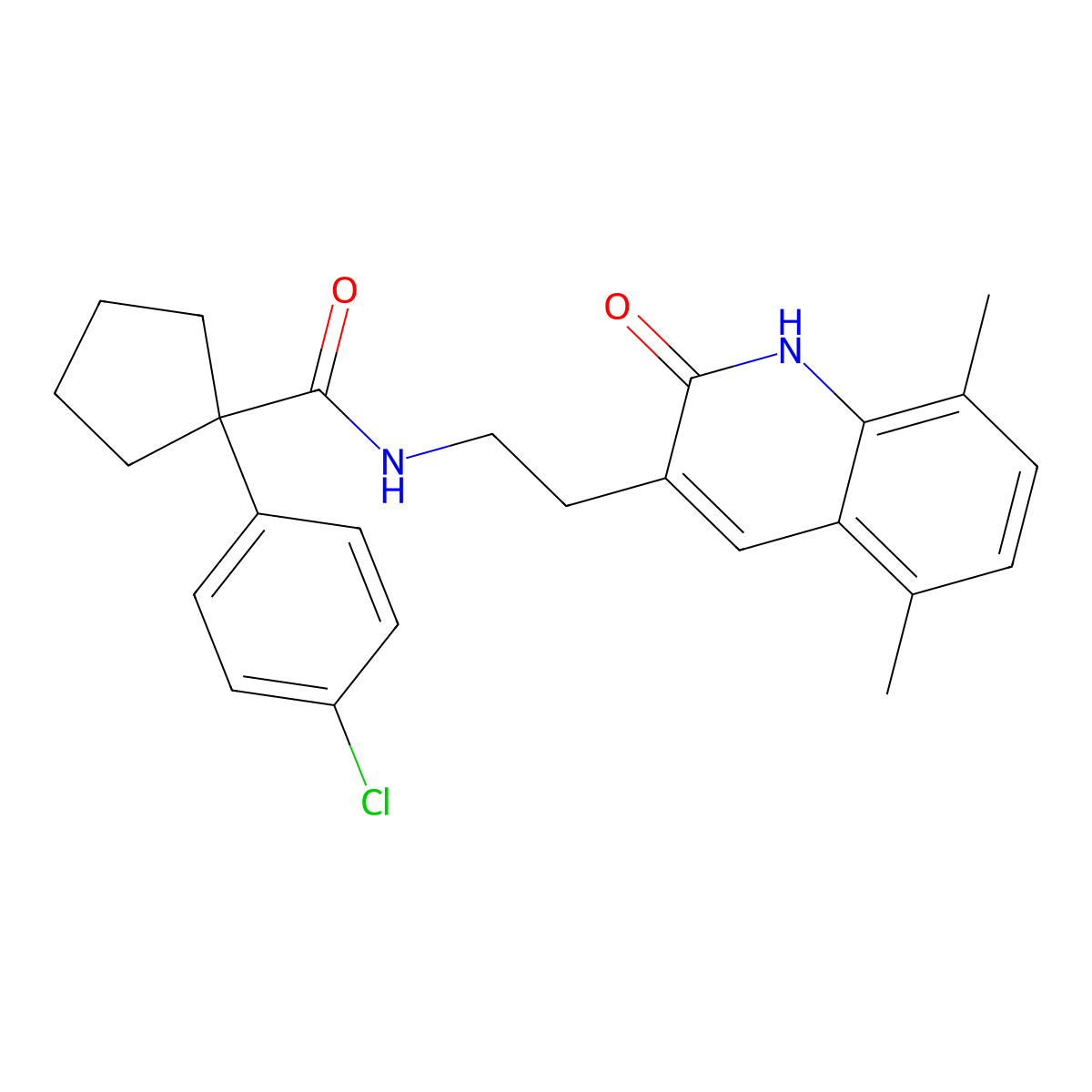 1-(4-chlorophenyl)-N-(2-(5,8-dimethyl-2-oxo-1,2-dihydroquinolin-3-yl)ethyl)cyclopentanecarboxamide molecular structure, CAS 851407-19-7