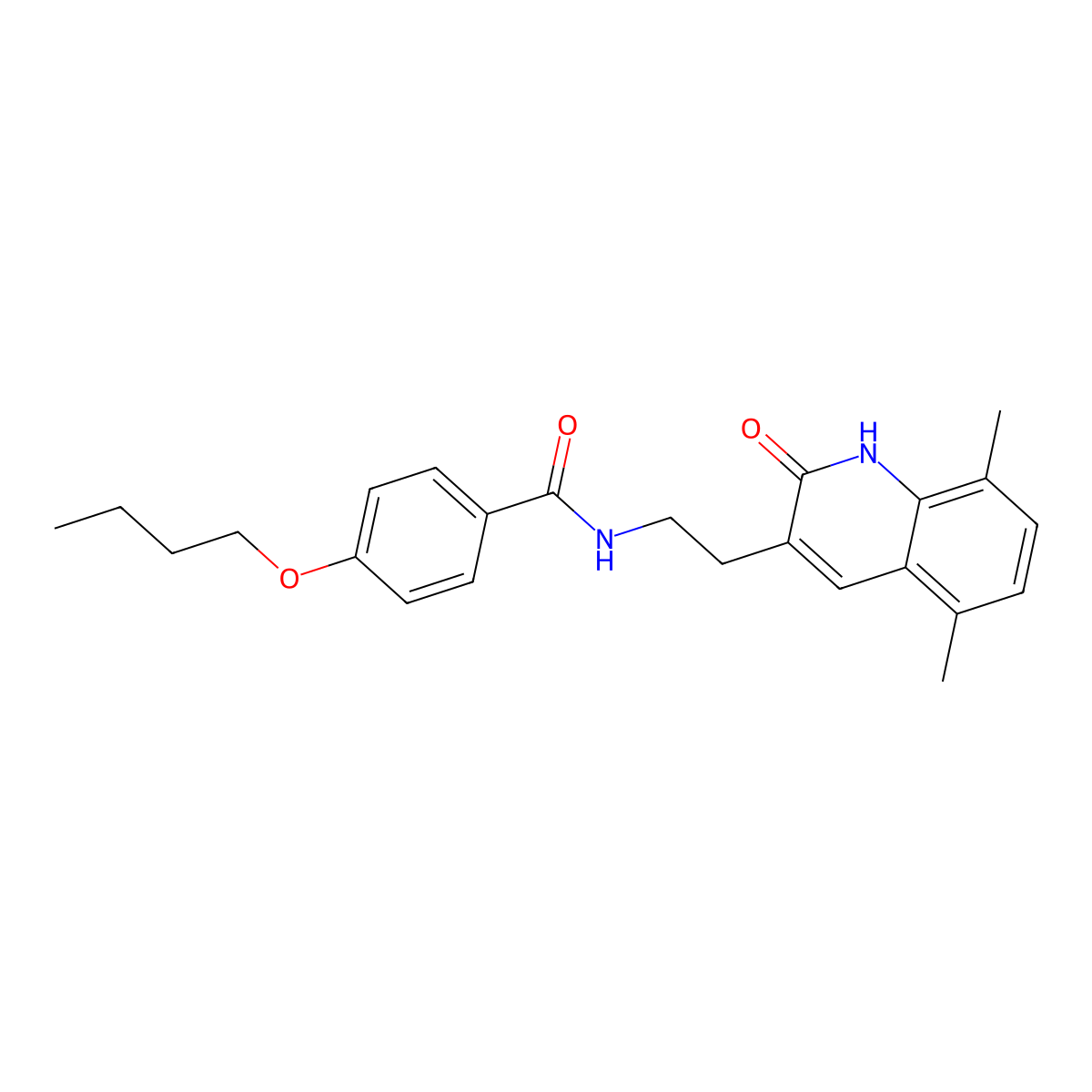 4-butoxy-N-(2-(5,8-dimethyl-2-oxo-1,2-dihydroquinolin-3-yl)ethyl)benzamide molecular structure, CAS 851407-21-1