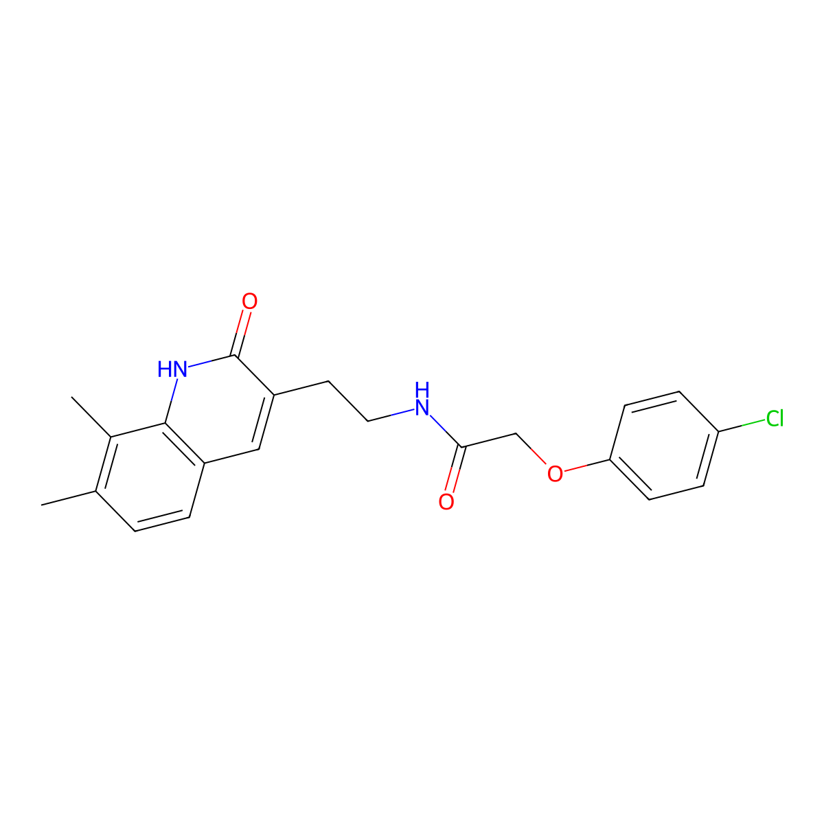2-(4-chlorophenoxy)-N-[2-(7,8-dimethyl-2-oxo-1H-quinolin-3-yl)ethyl]acetamide molecular structure, CAS 851407-51-7